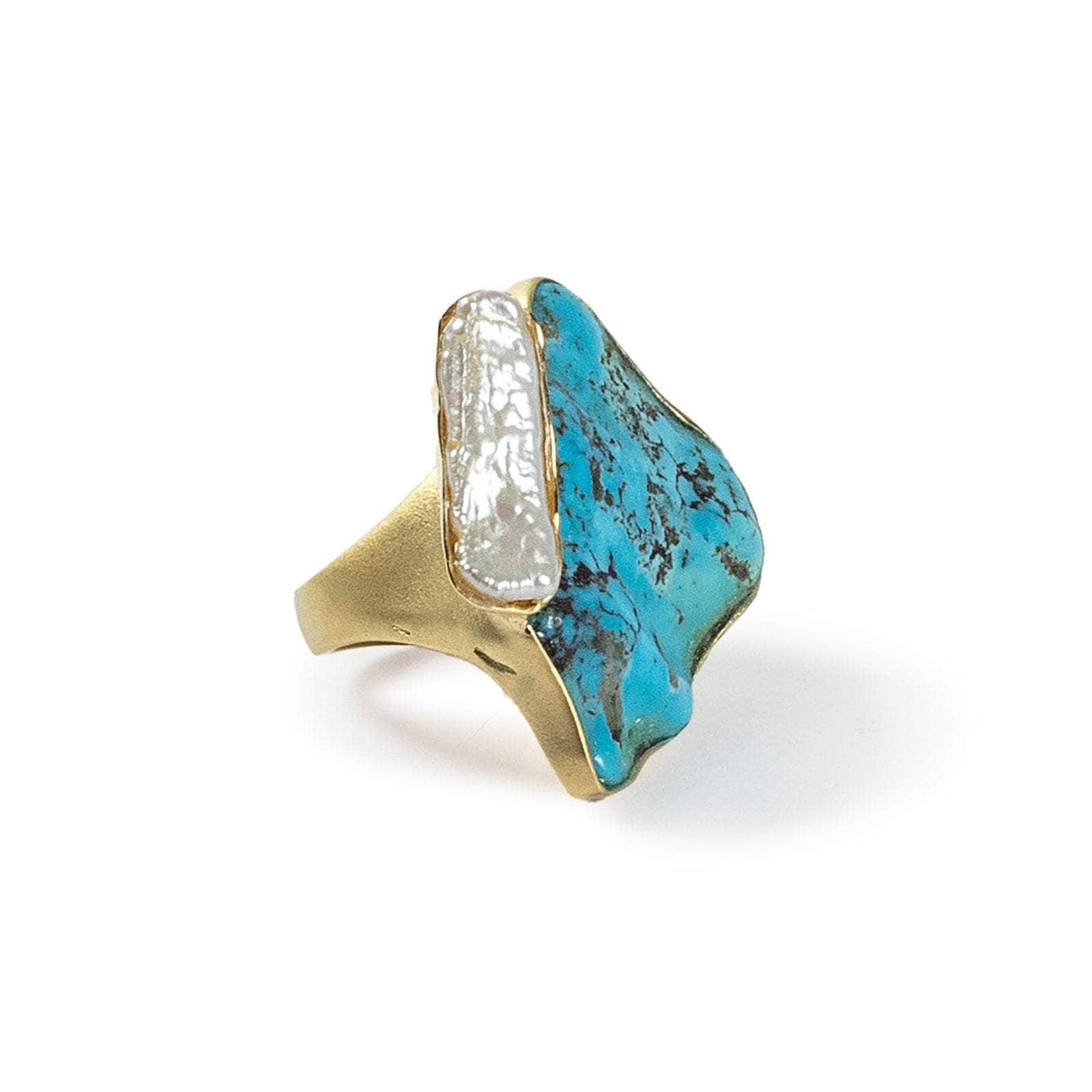 Hathori Rough Turquoise and Pearl Ring