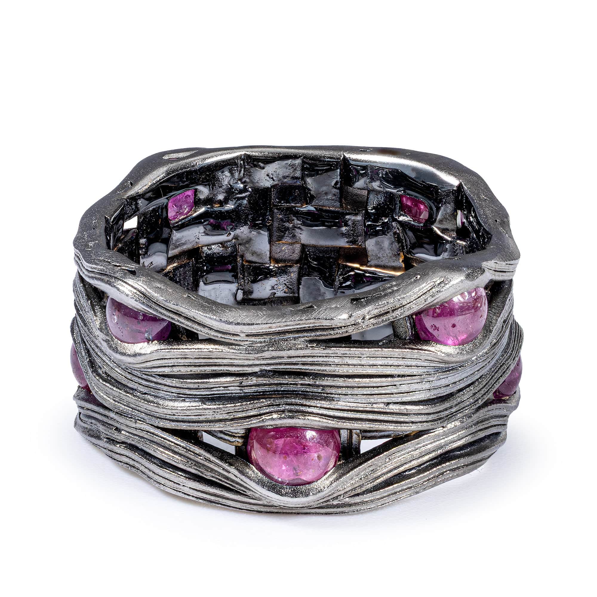 Perun Singular Edition Black Rhodium-Plated Sterling Silver Ring With Natural Rubies