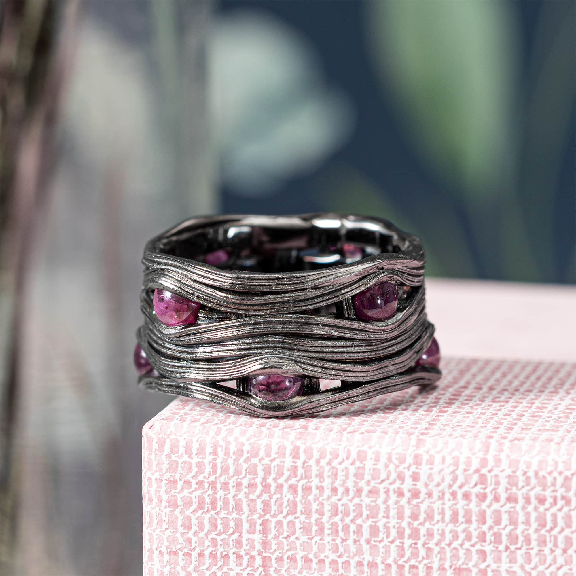 Perun Singular Edition Black Rhodium-Plated Sterling Silver Ring With Natural Rubies