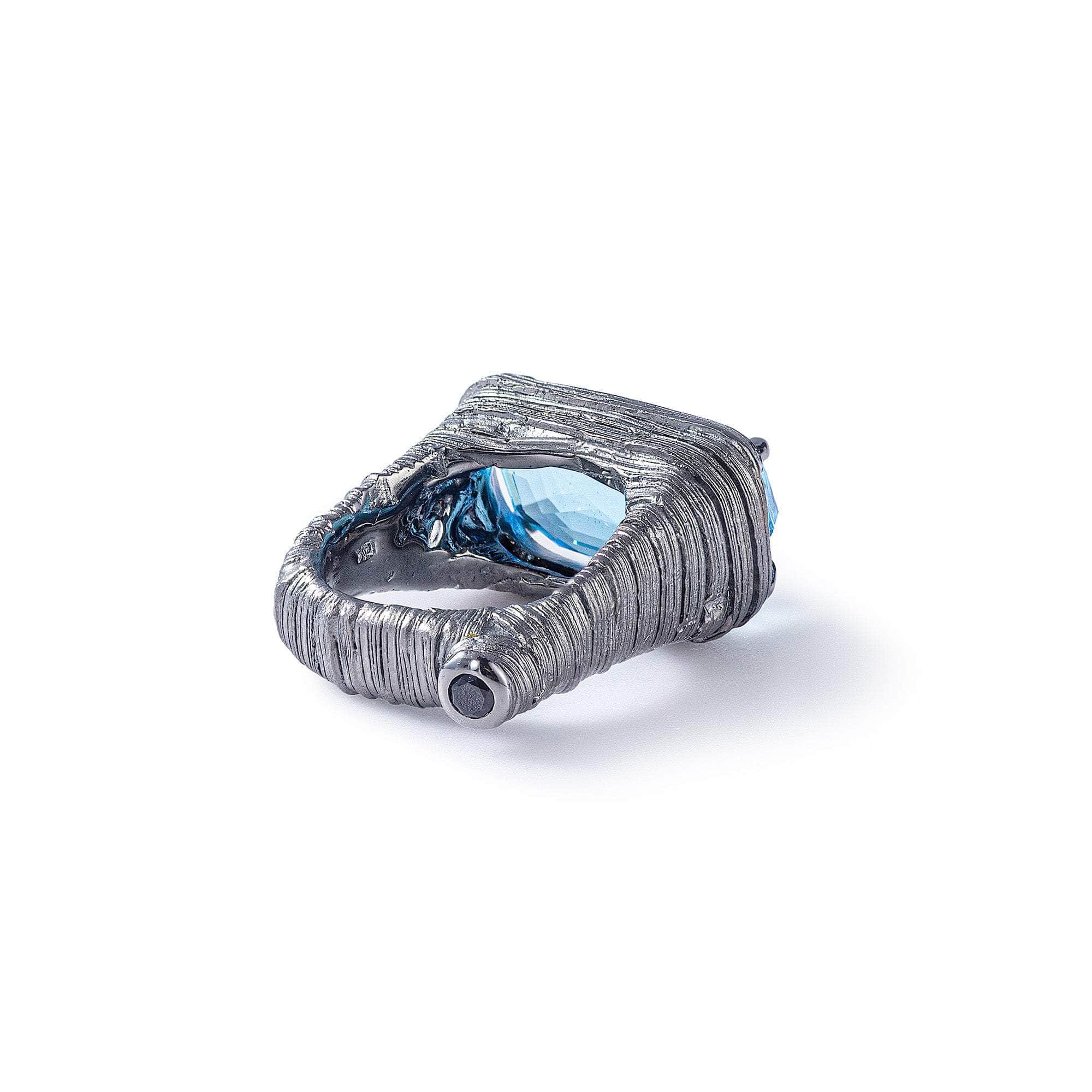 Ahura Blue Topaz and Black Spinel Ring GERMAN KABIRSKI