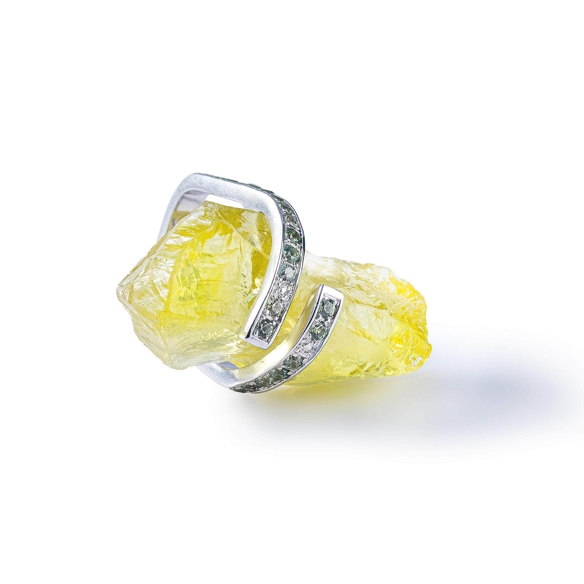 Ogun Rough Lemon Quartz and Green Sapphire Ring GERMAN KABIRSKI