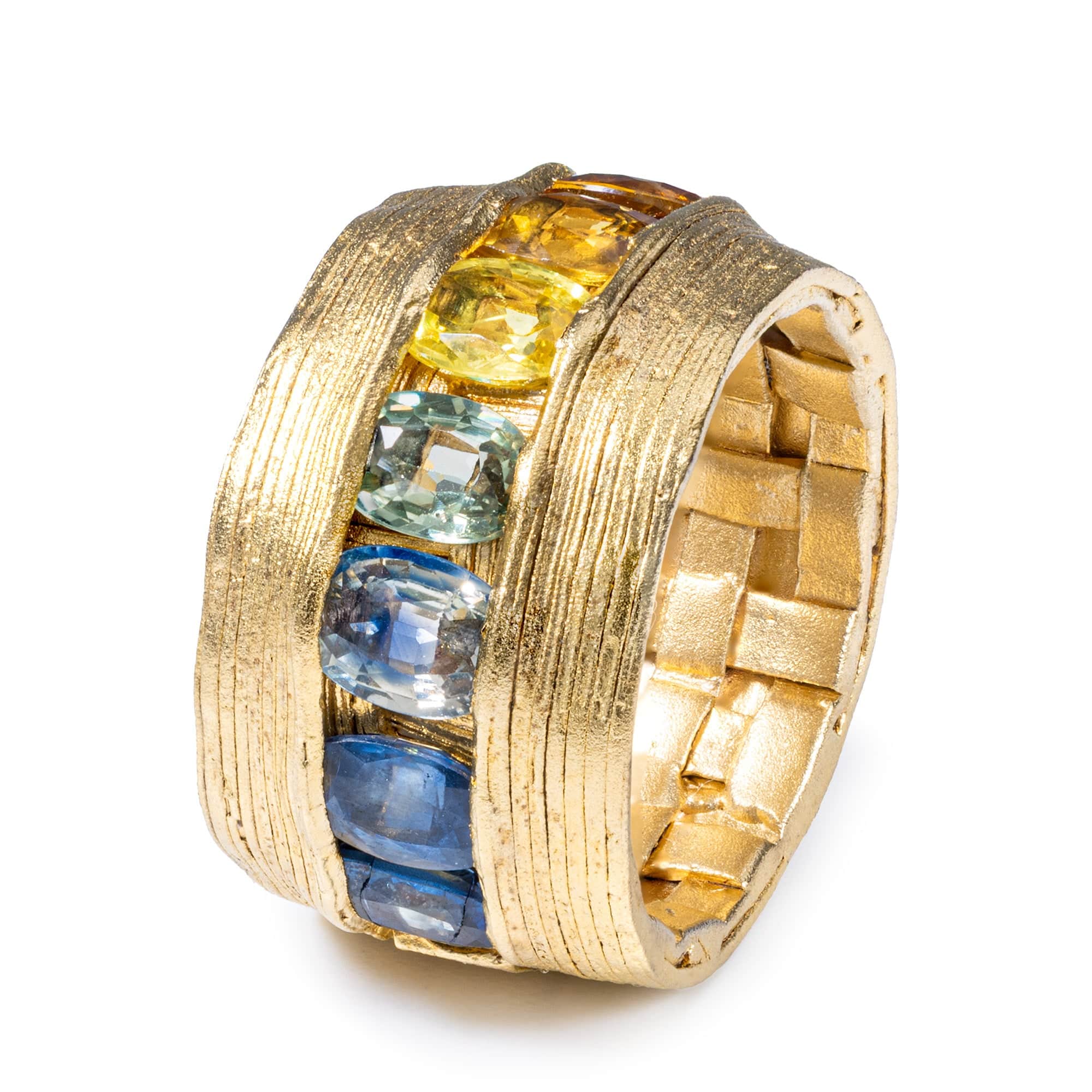 Enki Singular Edition Gold-Plated Sterling Silver Barrel Ring With Rainbow Sapphires