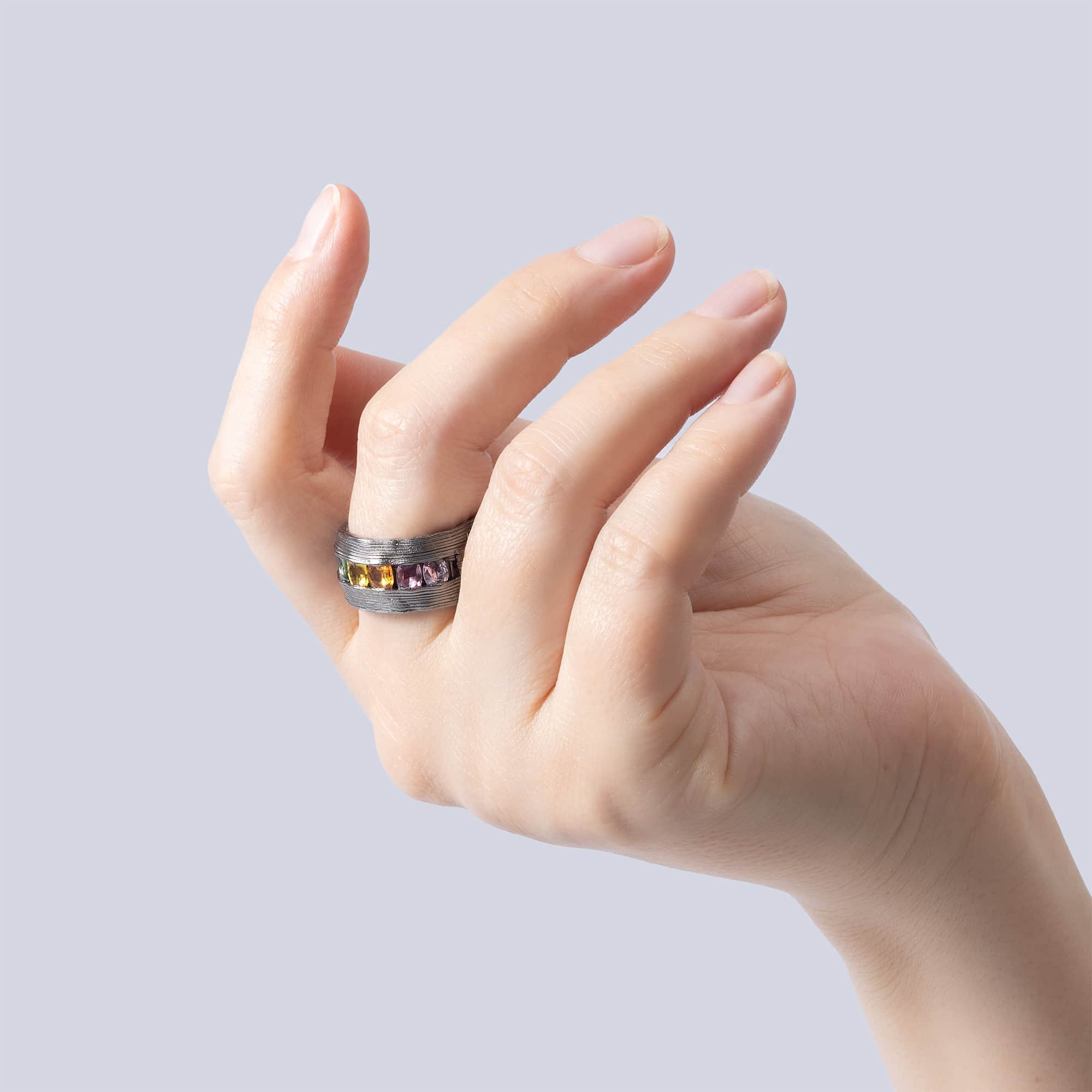 Agni Singular Edition Sterling Silver Ring With Natural Rainbow Sapphires
