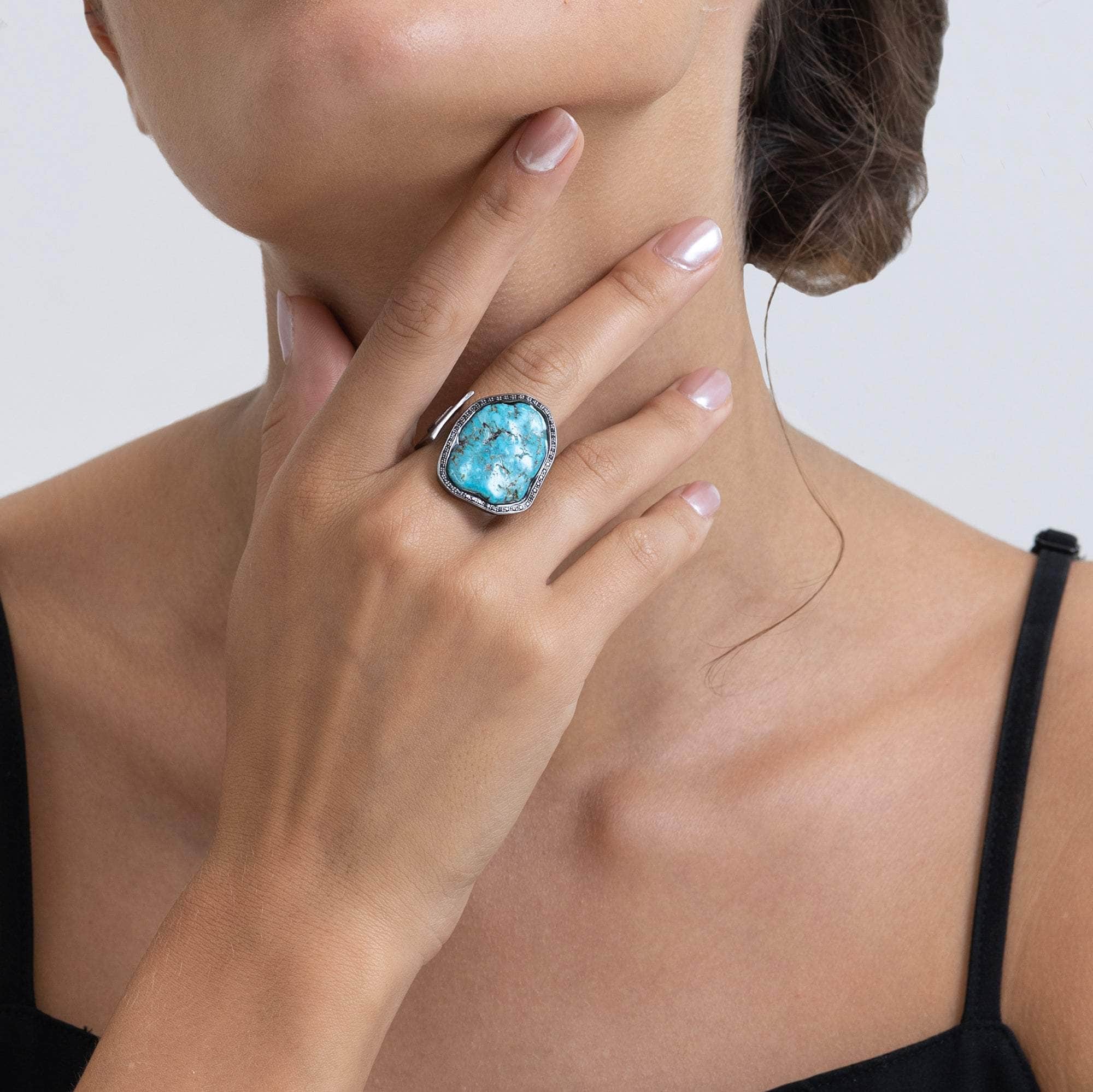 Hara Rough Turquoise and Spinel Ring