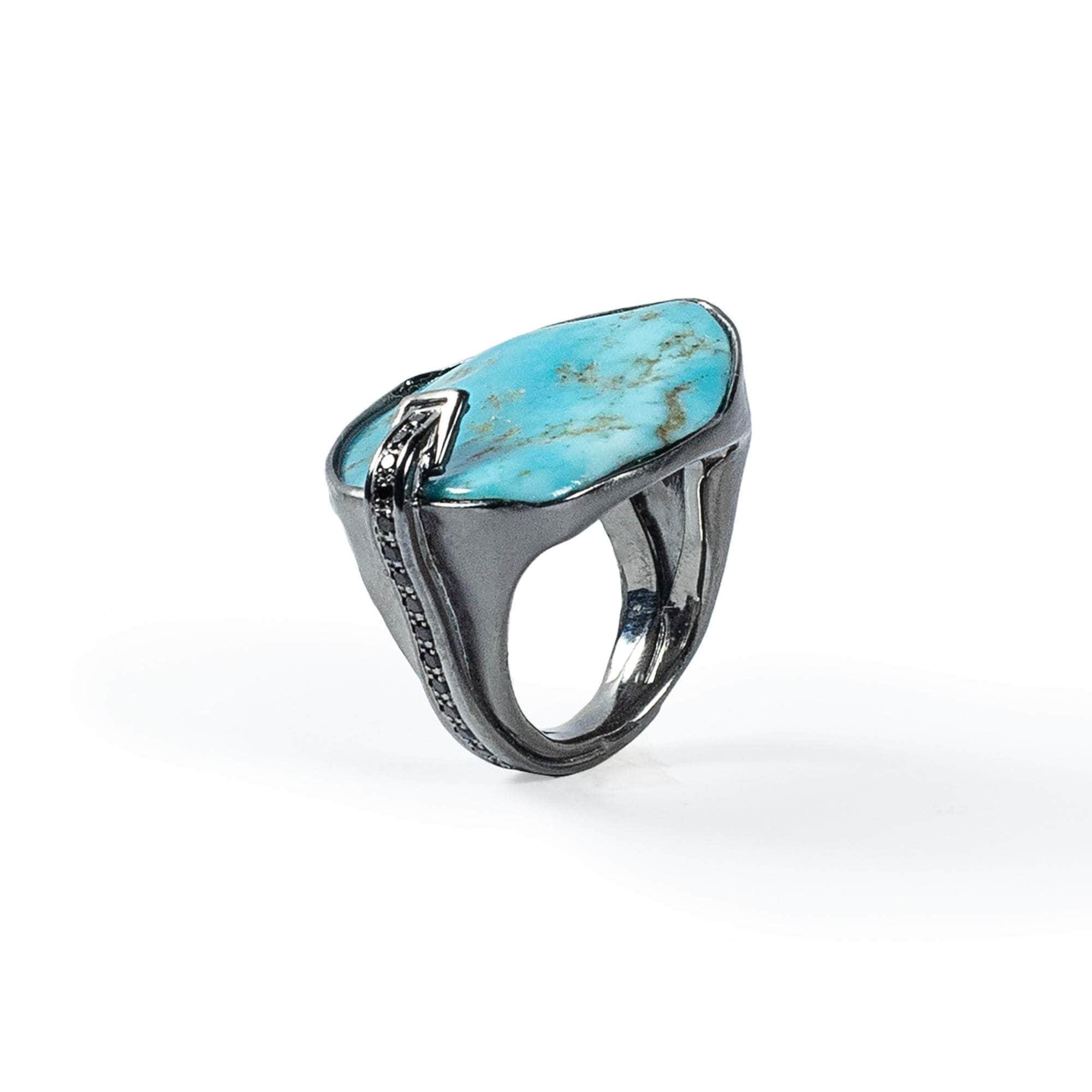 Mavis Singular Rough Turquoise & Black Spinel Statement Ring in Blackened 925 Silver