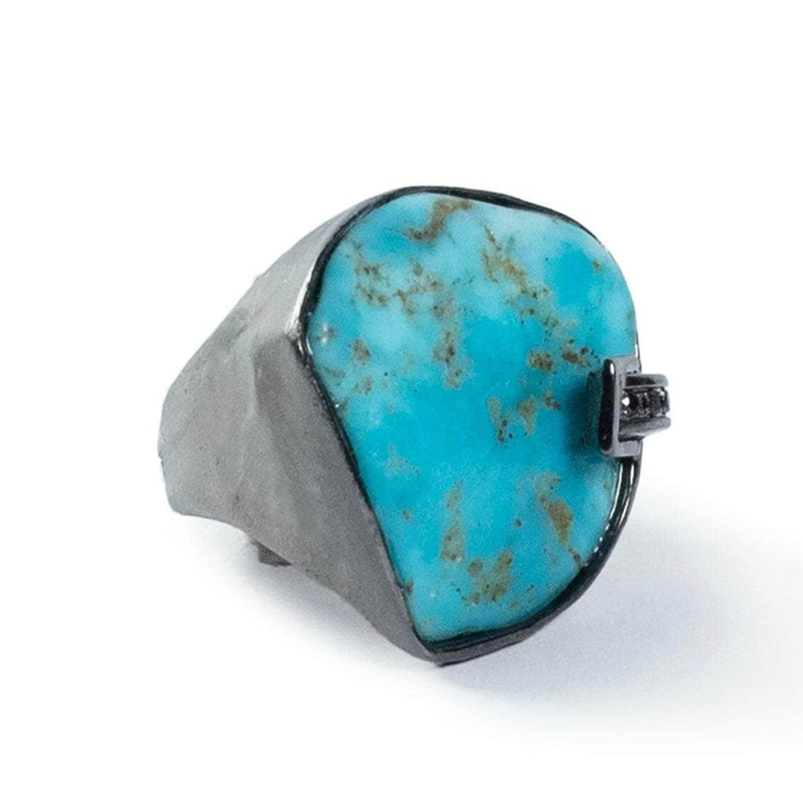 Mavis Singular Rough Turquoise & Black Spinel Statement Ring in Blackened 925 Silver
