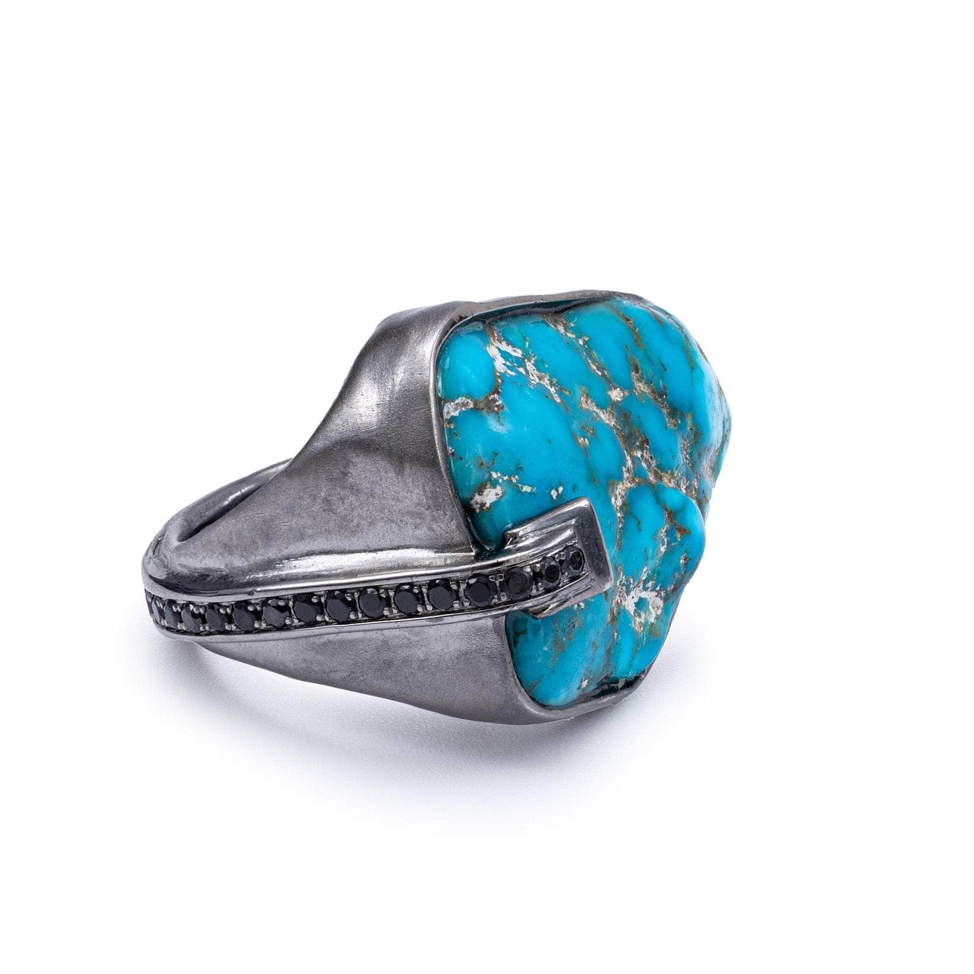 Neela Statement Singular Design Rough Turquoise & Spinel Ring in 925 Sterling Silver