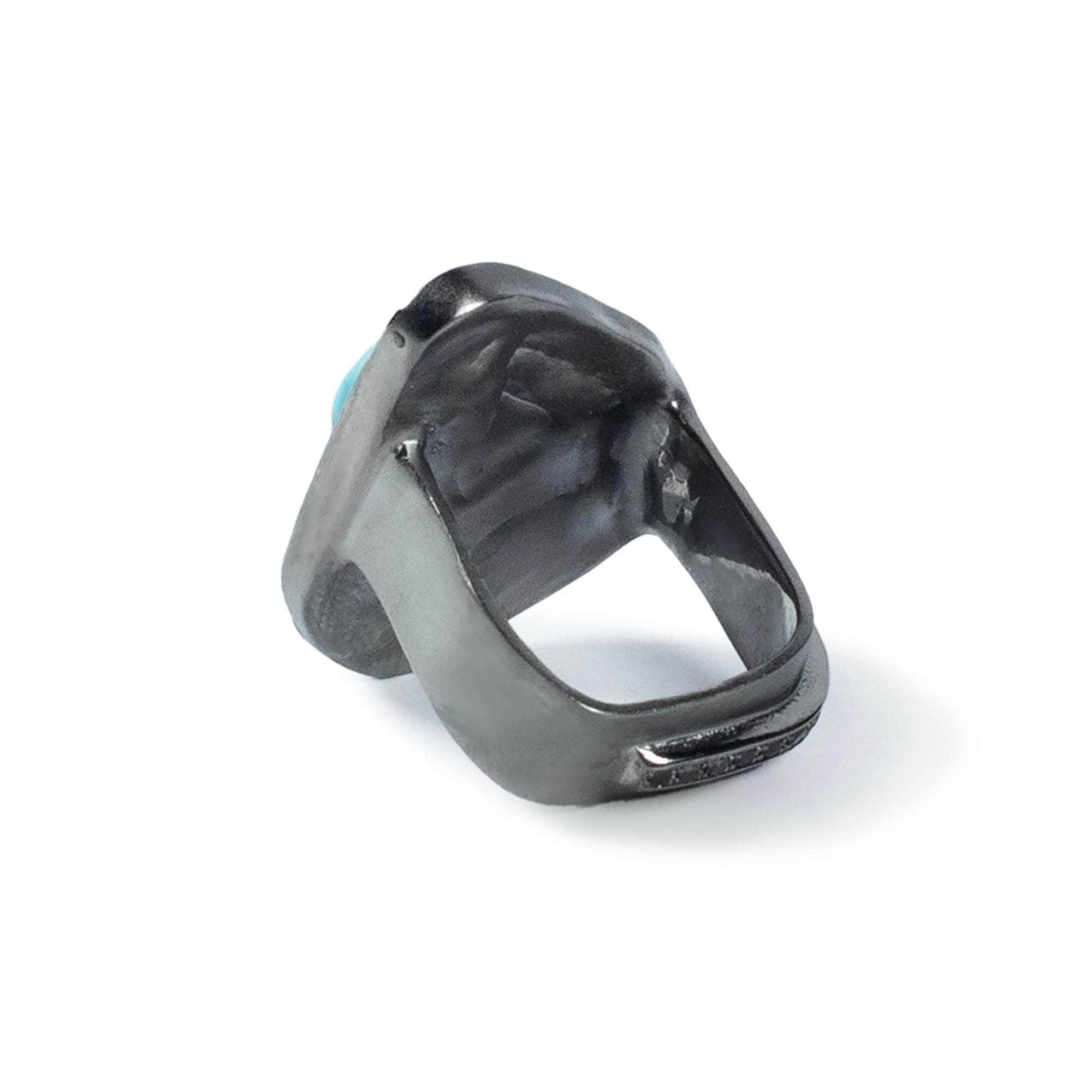 Lehaz Raw Natural Turquoise and Black Spinel Statement Singular Design Ring in 925 Silver
