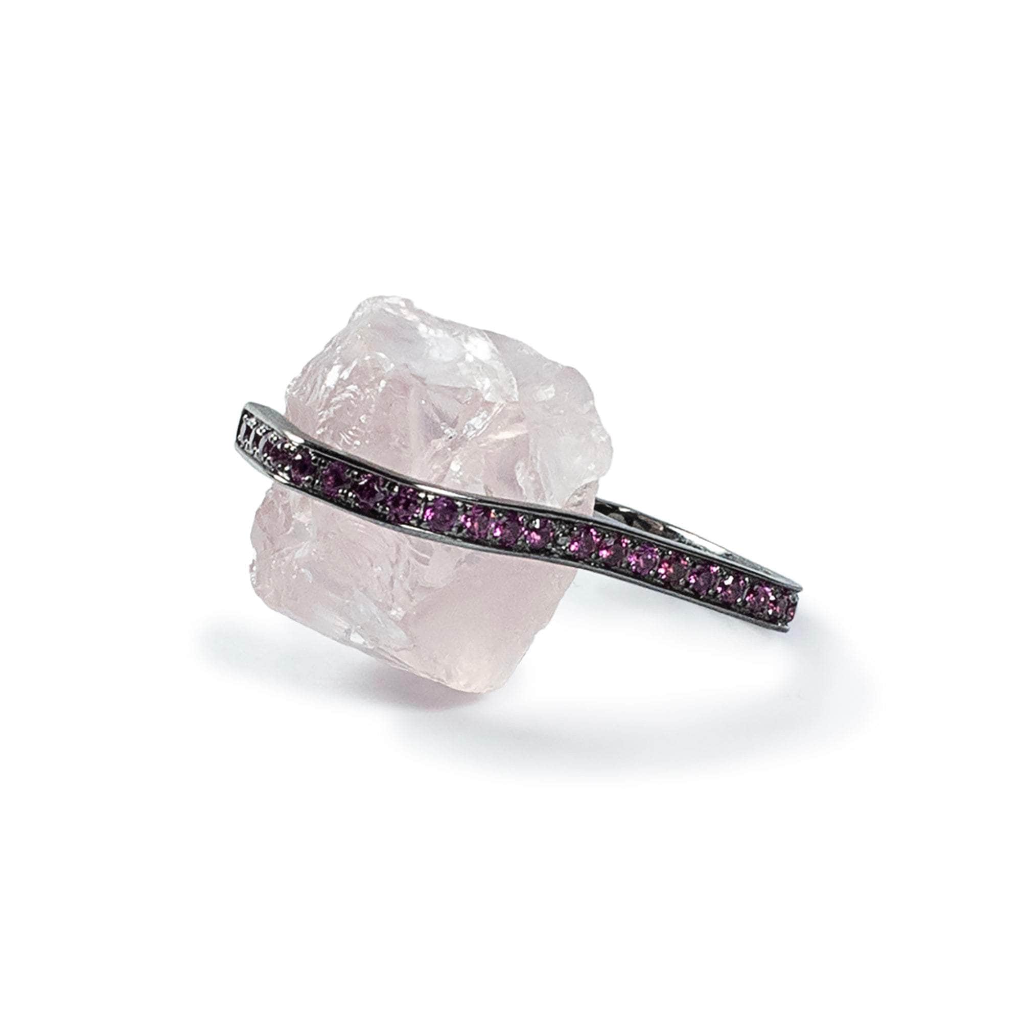 Wardi Rough Rose Quartz and Rhodolite Ring