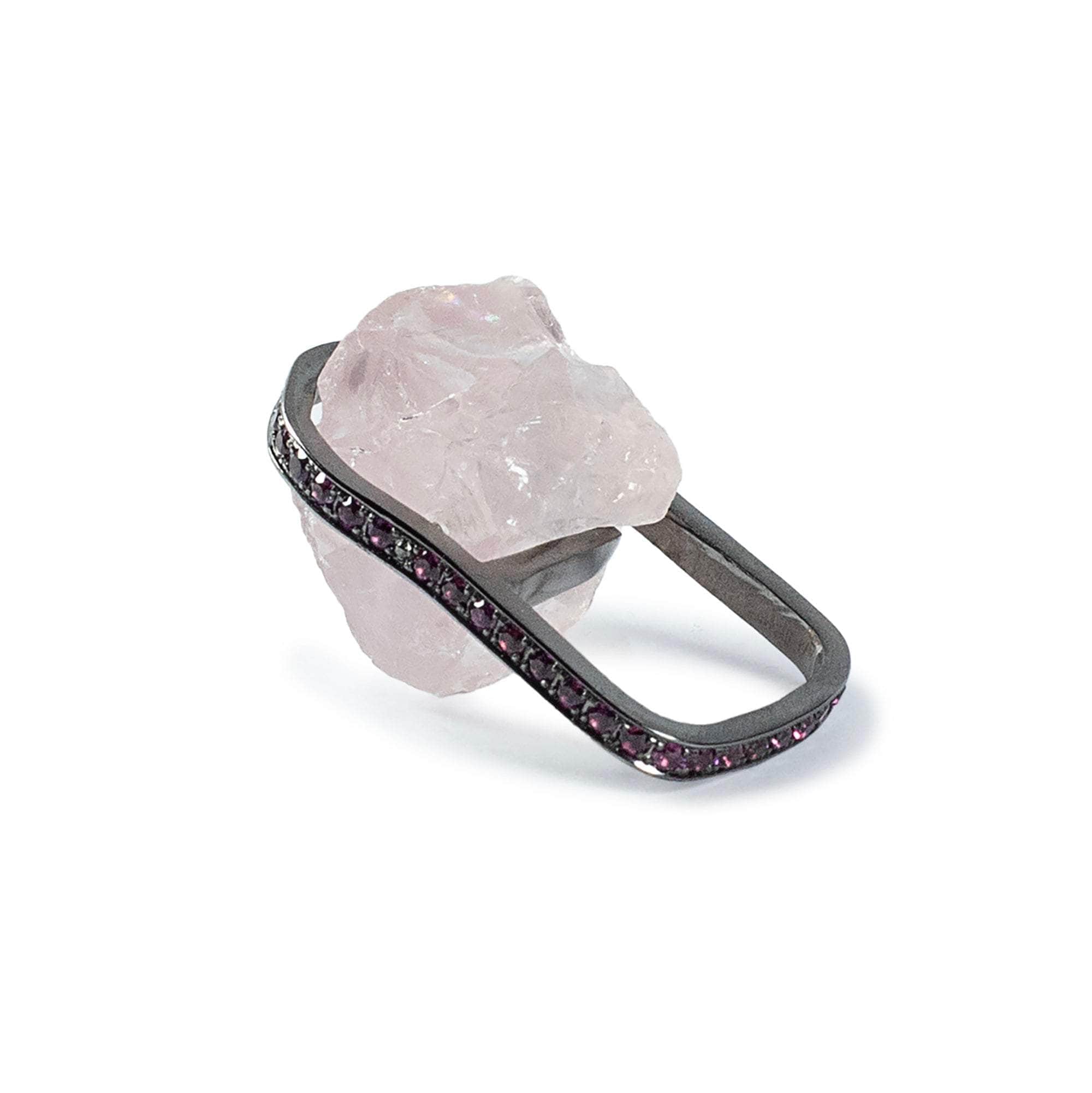 Wardi Rough Rose Quartz and Rhodolite Ring