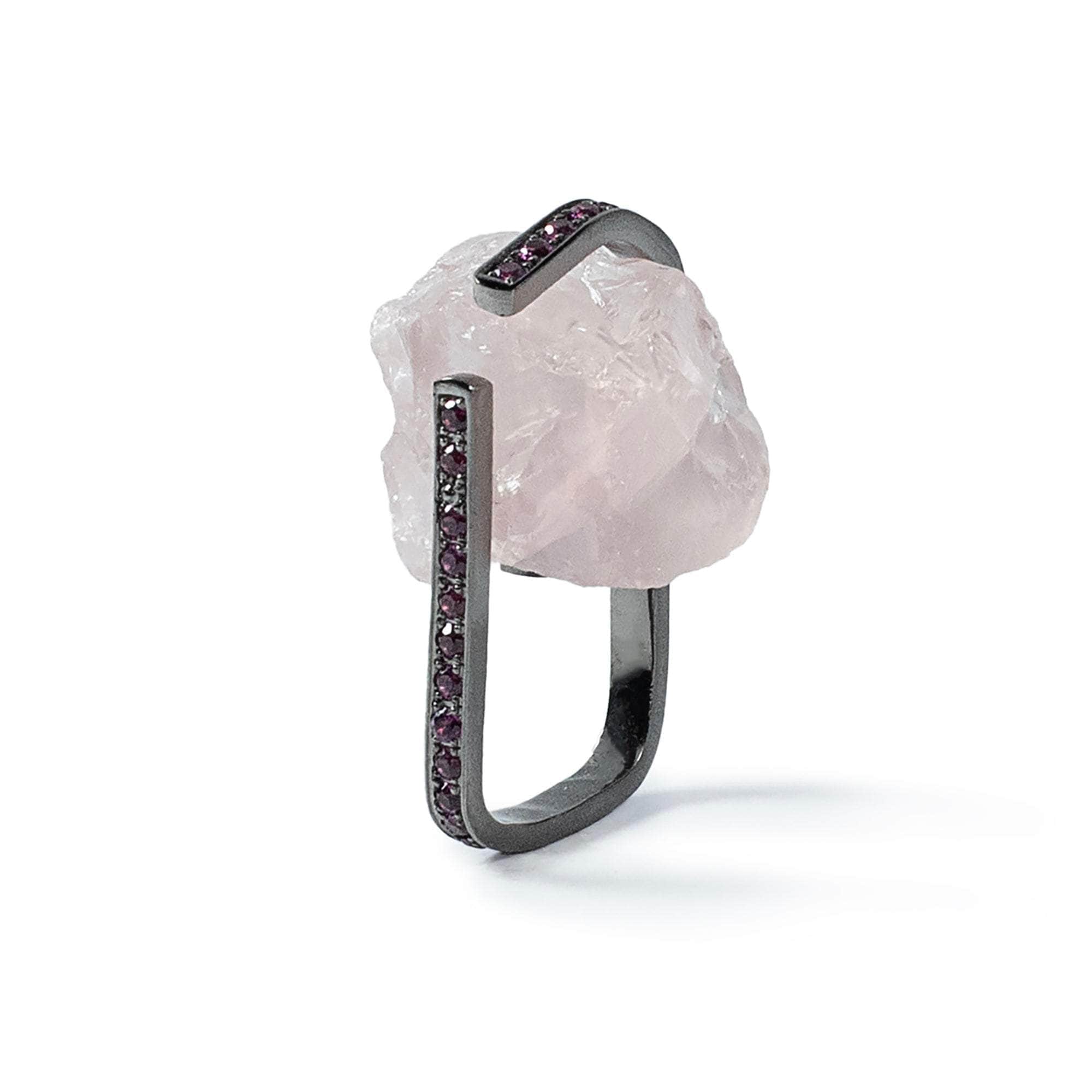 Wardi Rough Rose Quartz and Rhodolite Ring