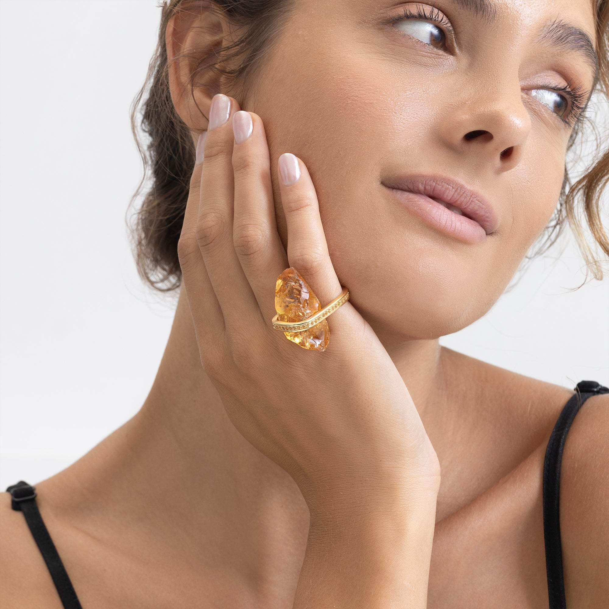 Katom Rough Citrine and Sapphire Ring