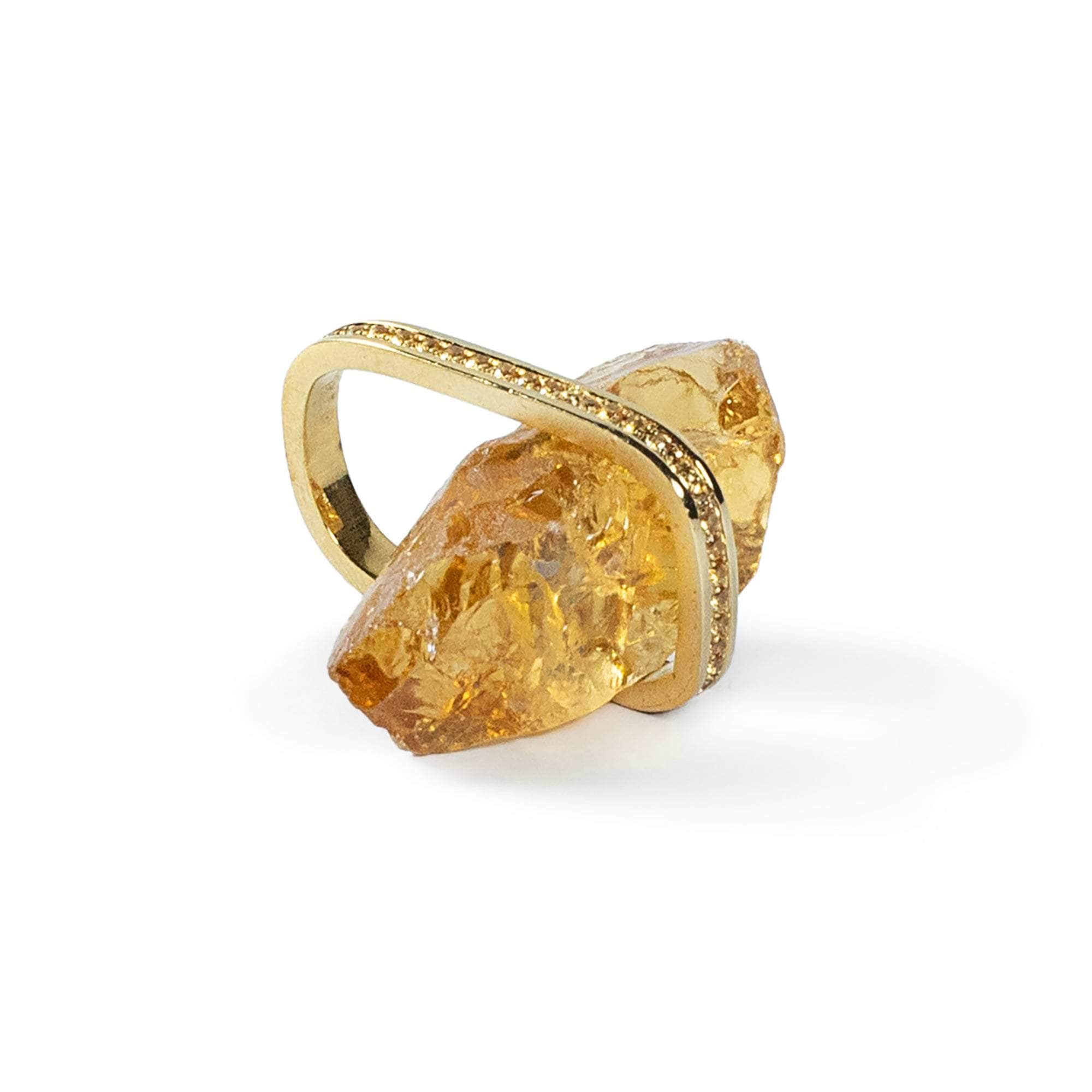 Katom Rough Citrine and Sapphire Ring