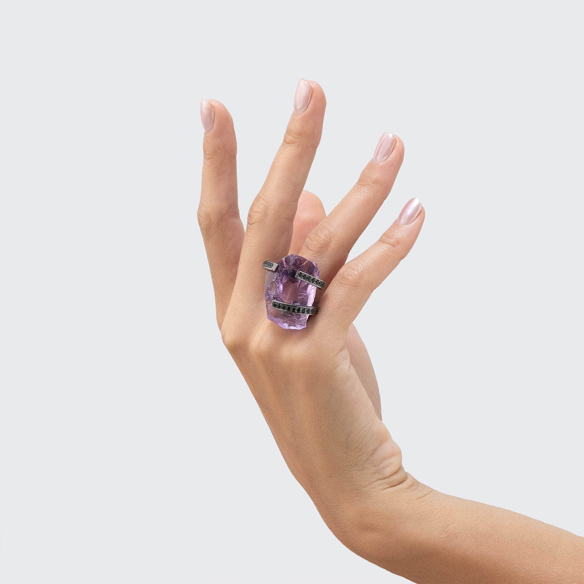 Saatus Rough Amethyst and Spinel Ring
