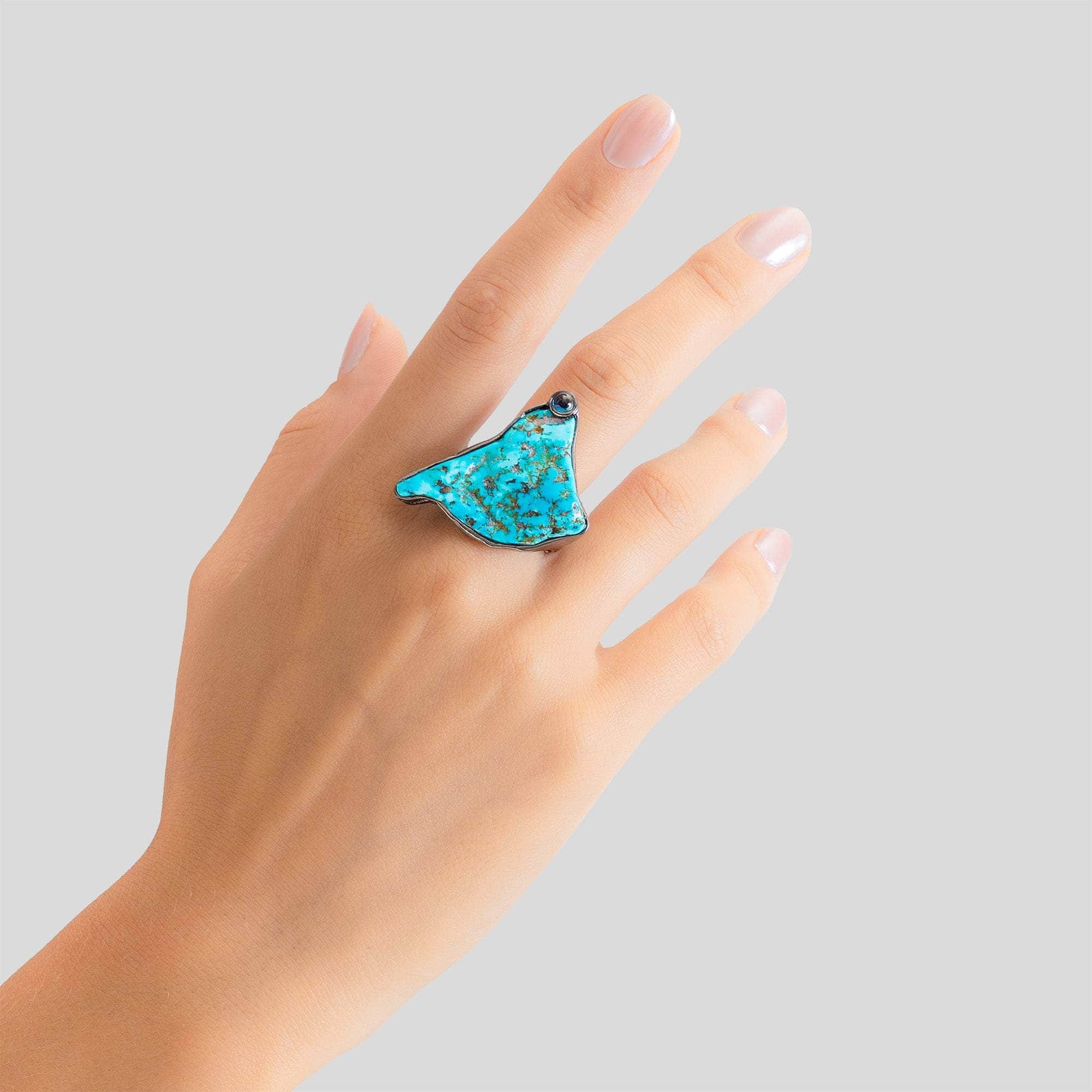 Kaiy Rough Turquoise and Sapphire Ring