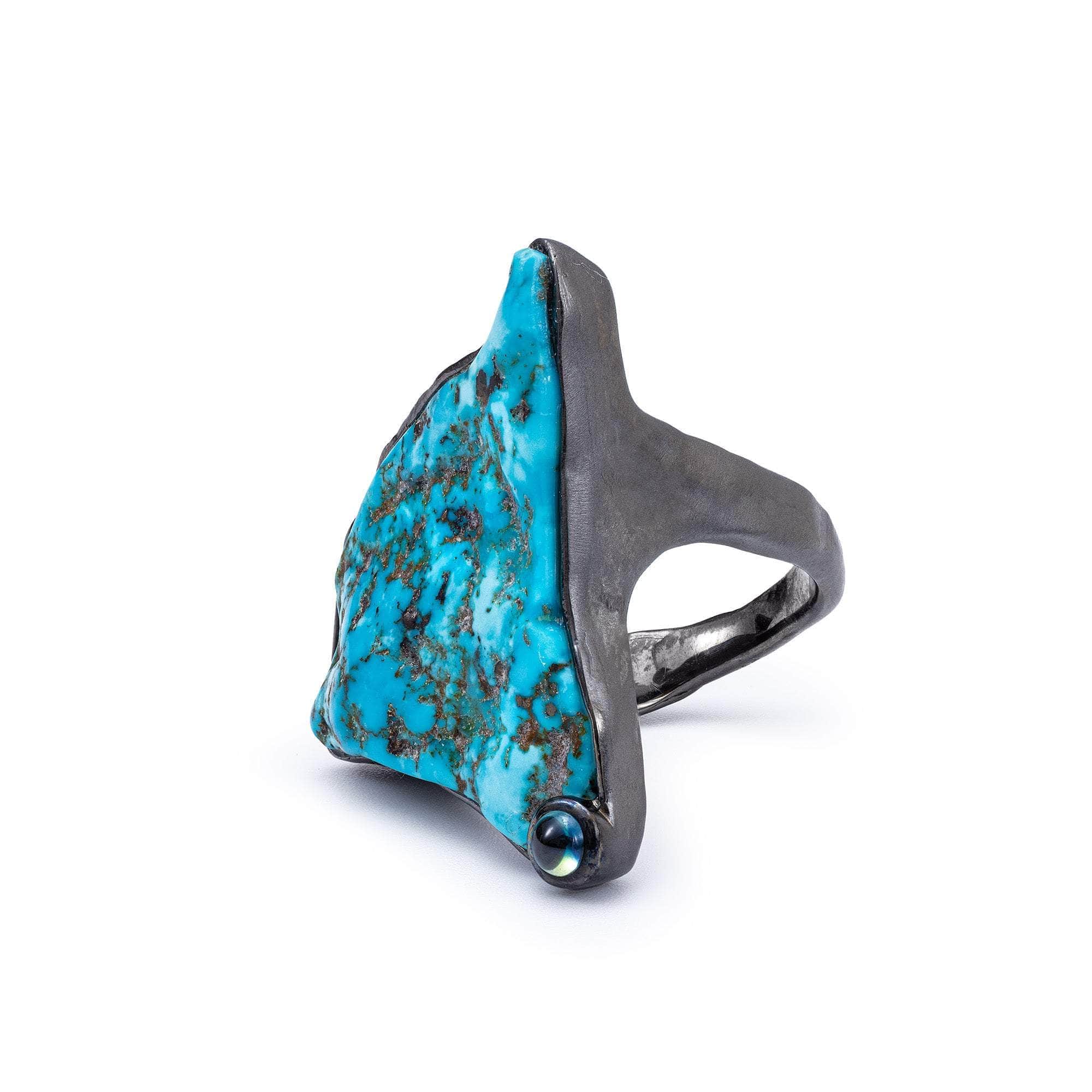 Kaiy Rough Turquoise and Sapphire Ring