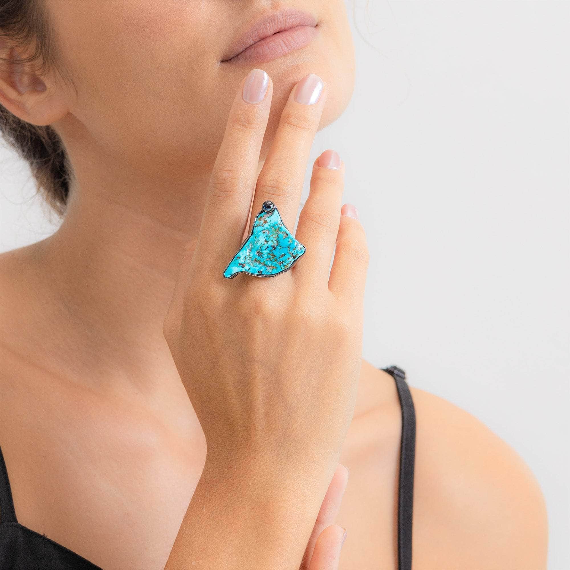 Kaiy Rough Turquoise and Sapphire Ring