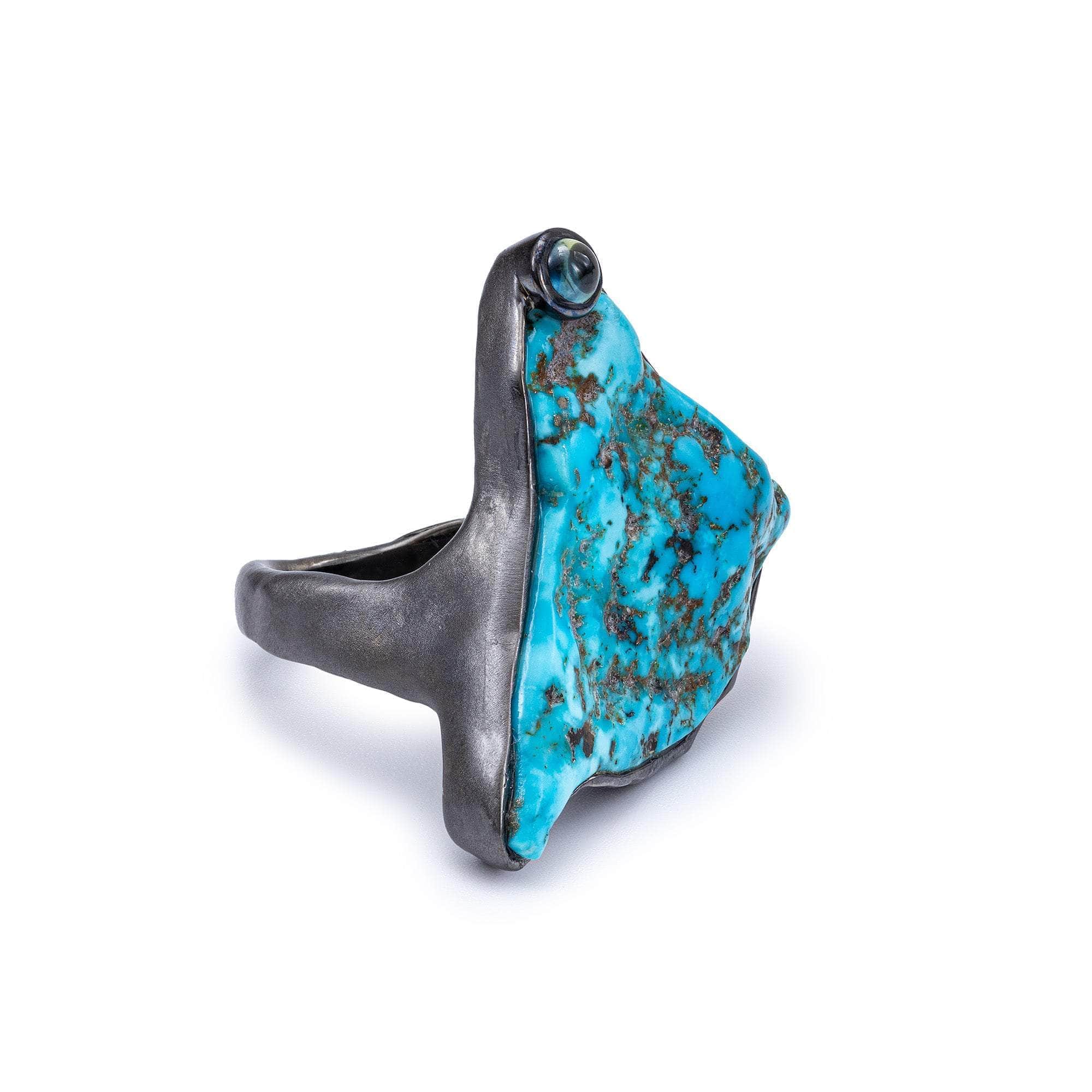 Kaiy Rough Turquoise and Sapphire Ring