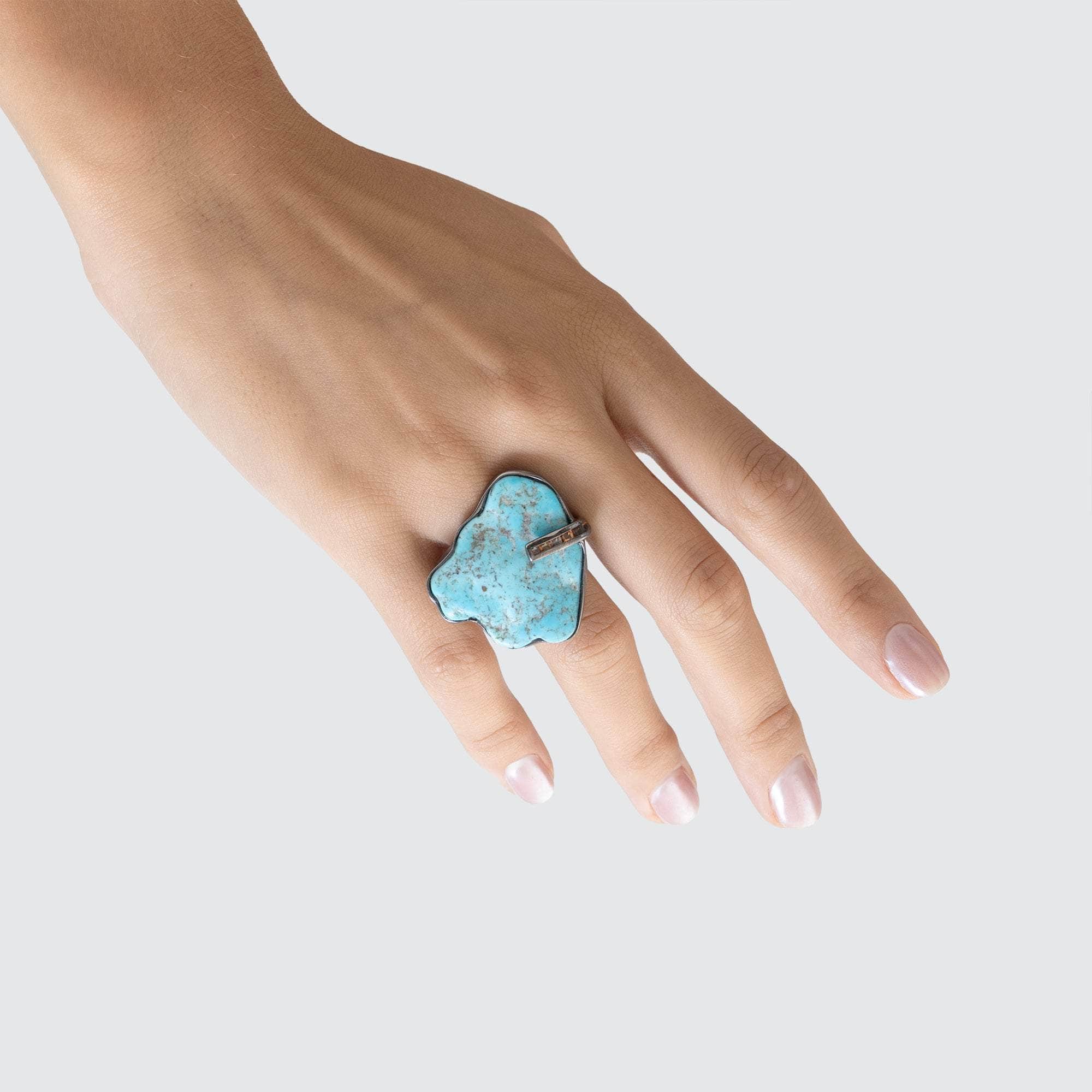 Eau Rough Turquoise and Sapphire Ring