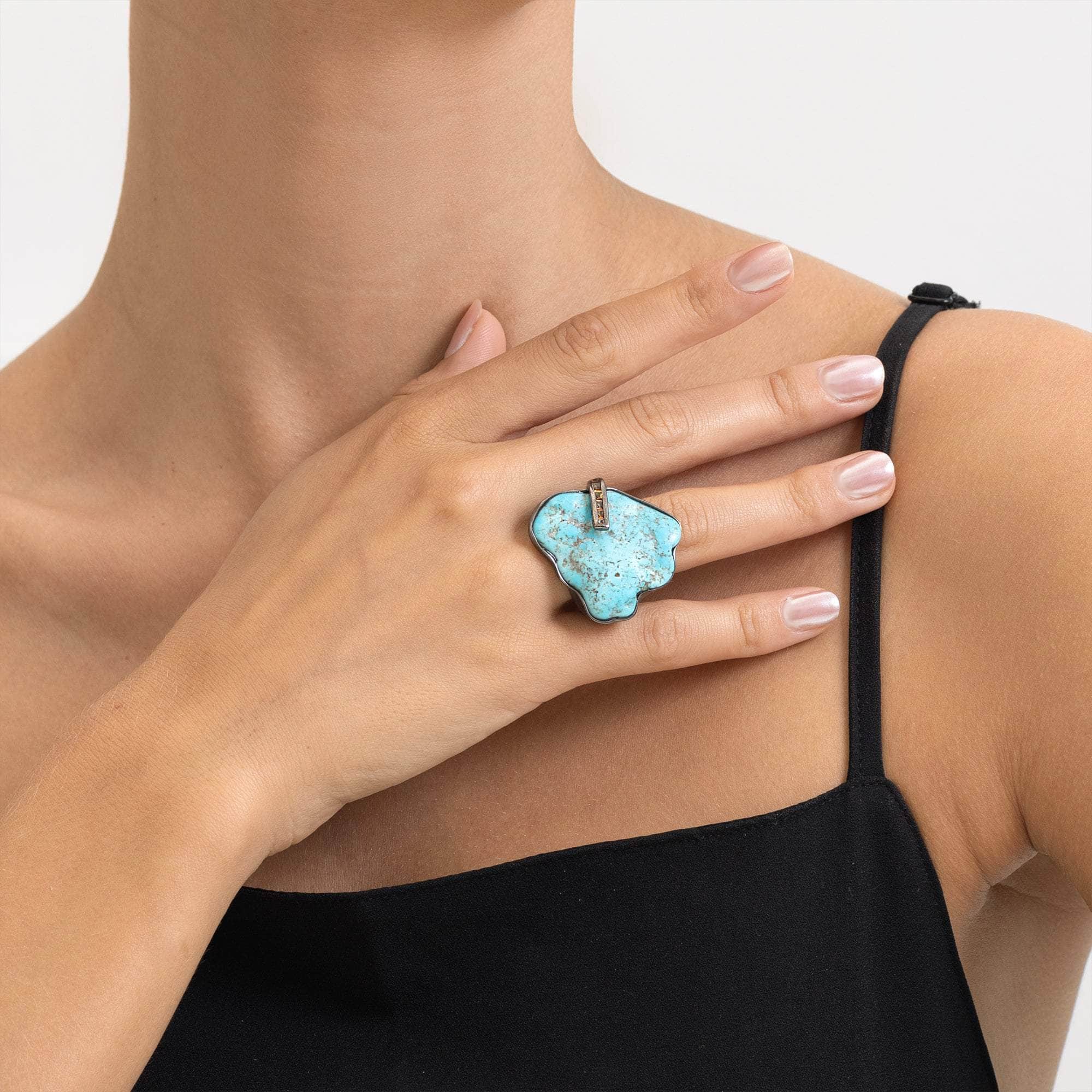 Eau Rough Turquoise and Sapphire Ring