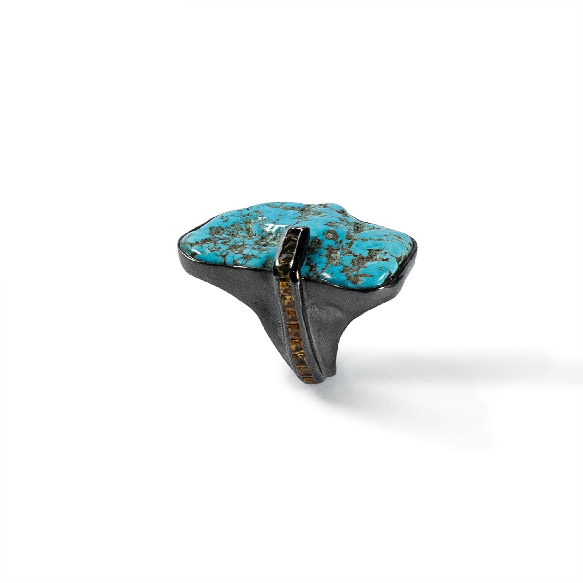 Erde Rough Turquoise and Sapphire Ring