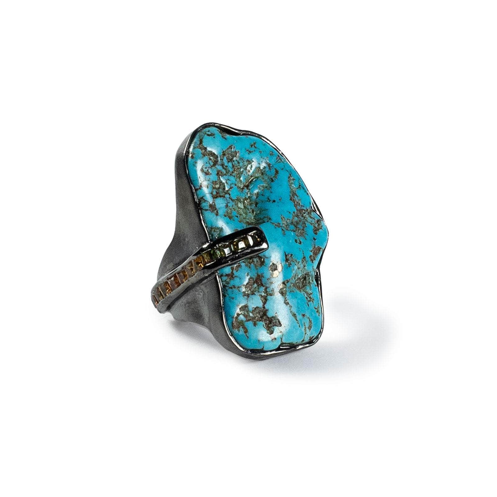Erde Rough Turquoise and Sapphire Ring