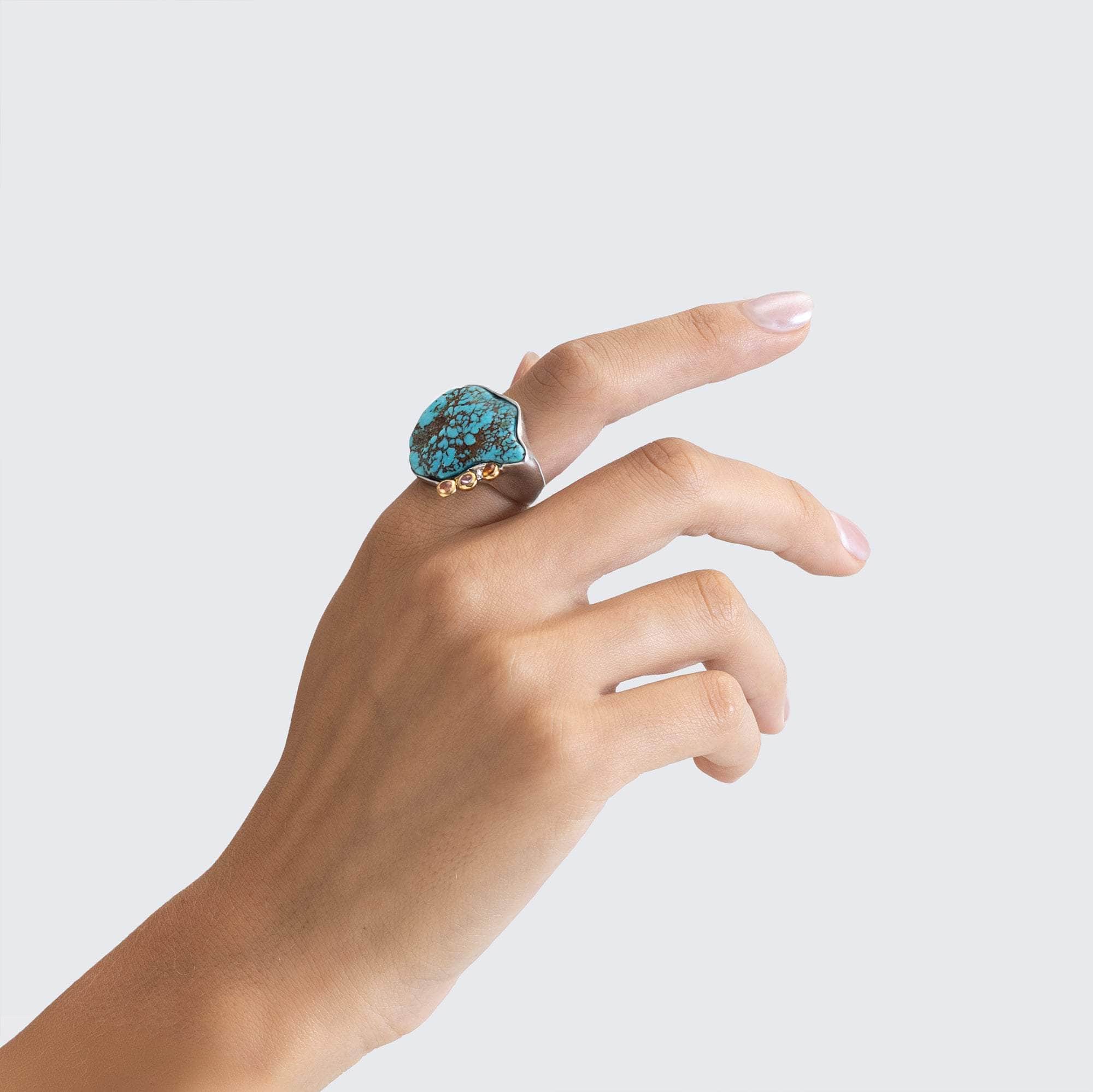 Aakash Rough Turquoise and Sapphire Ring