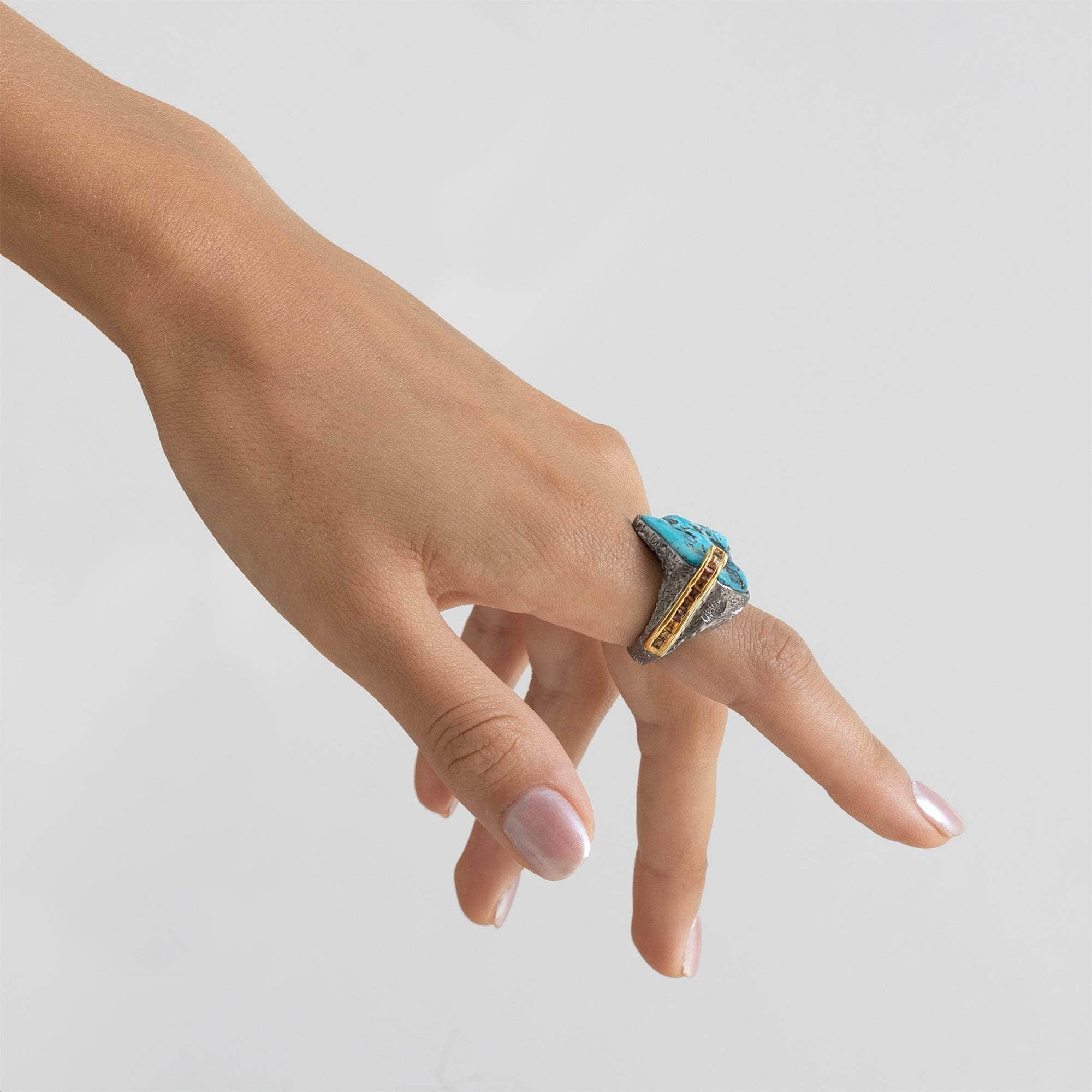 Sora Rough Turquoise and Sapphire Ring