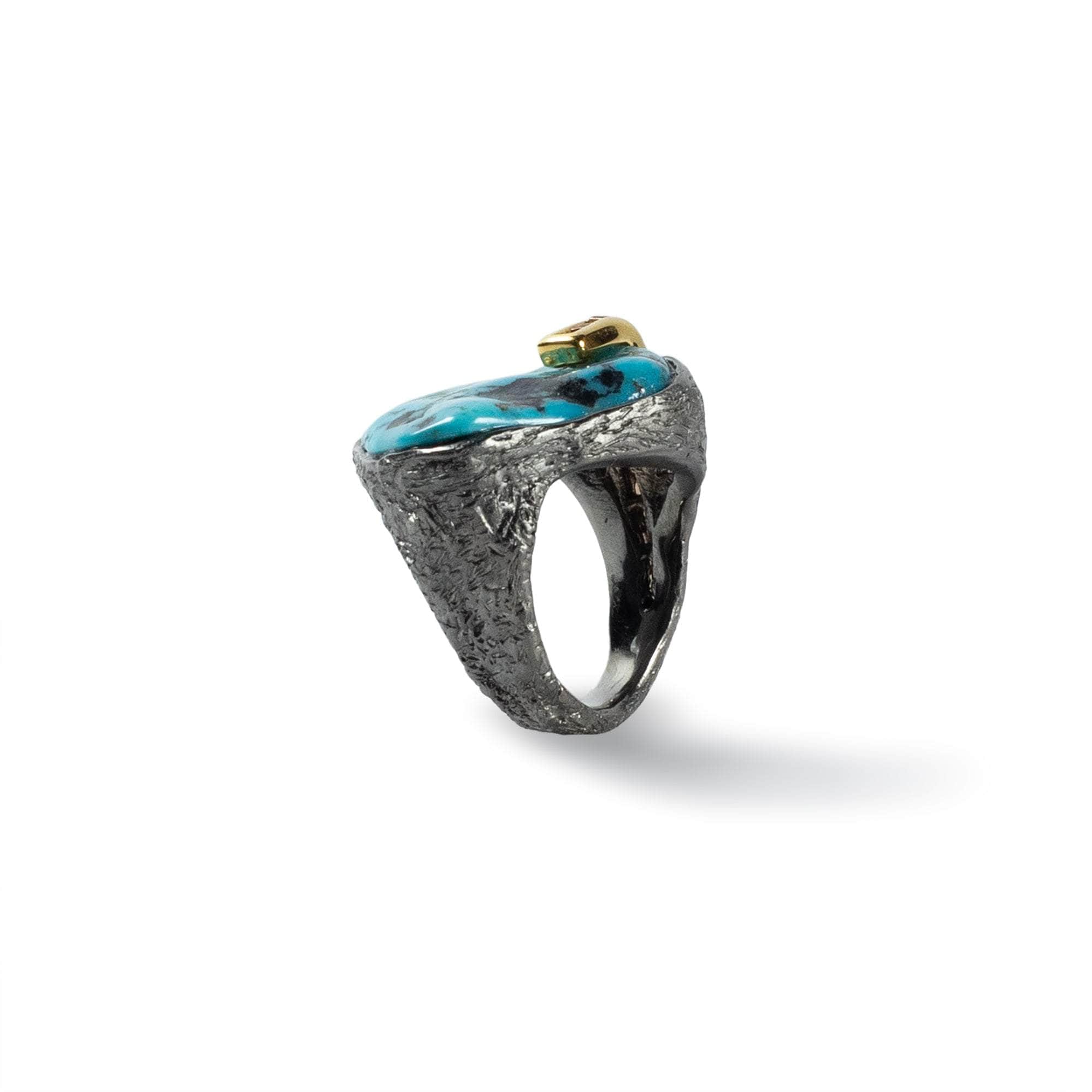 Sora Rough Turquoise and Sapphire Ring