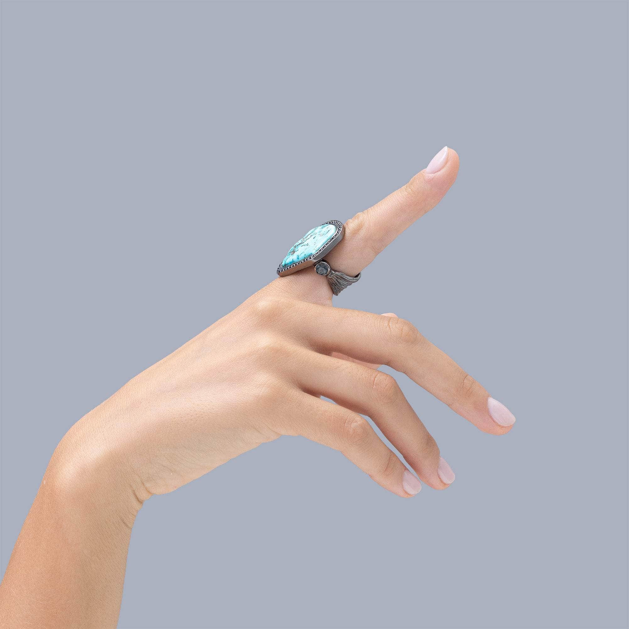 Seneca Rough Turquoise and Sapphire Ring