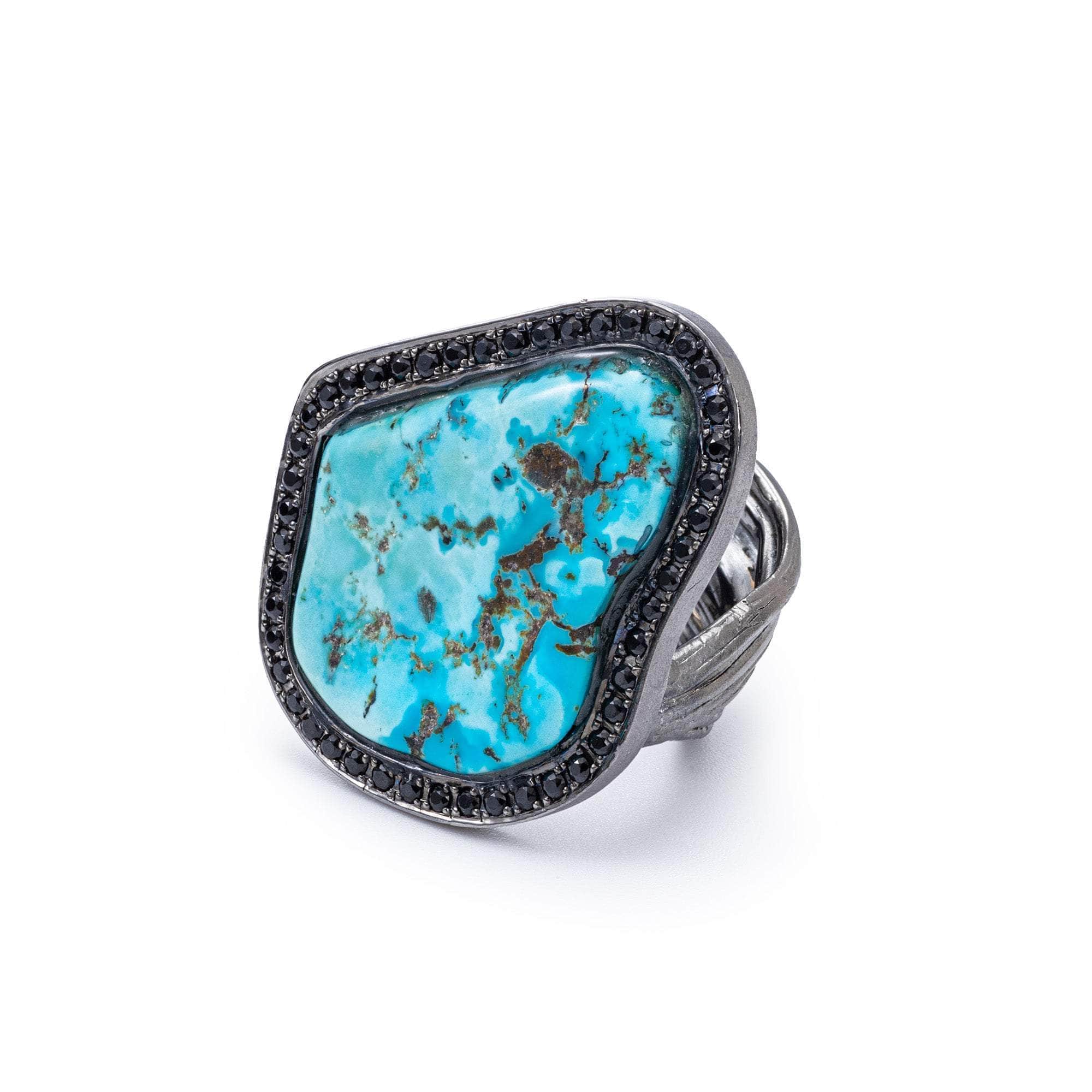 Seneca Rough Turquoise and Sapphire Ring