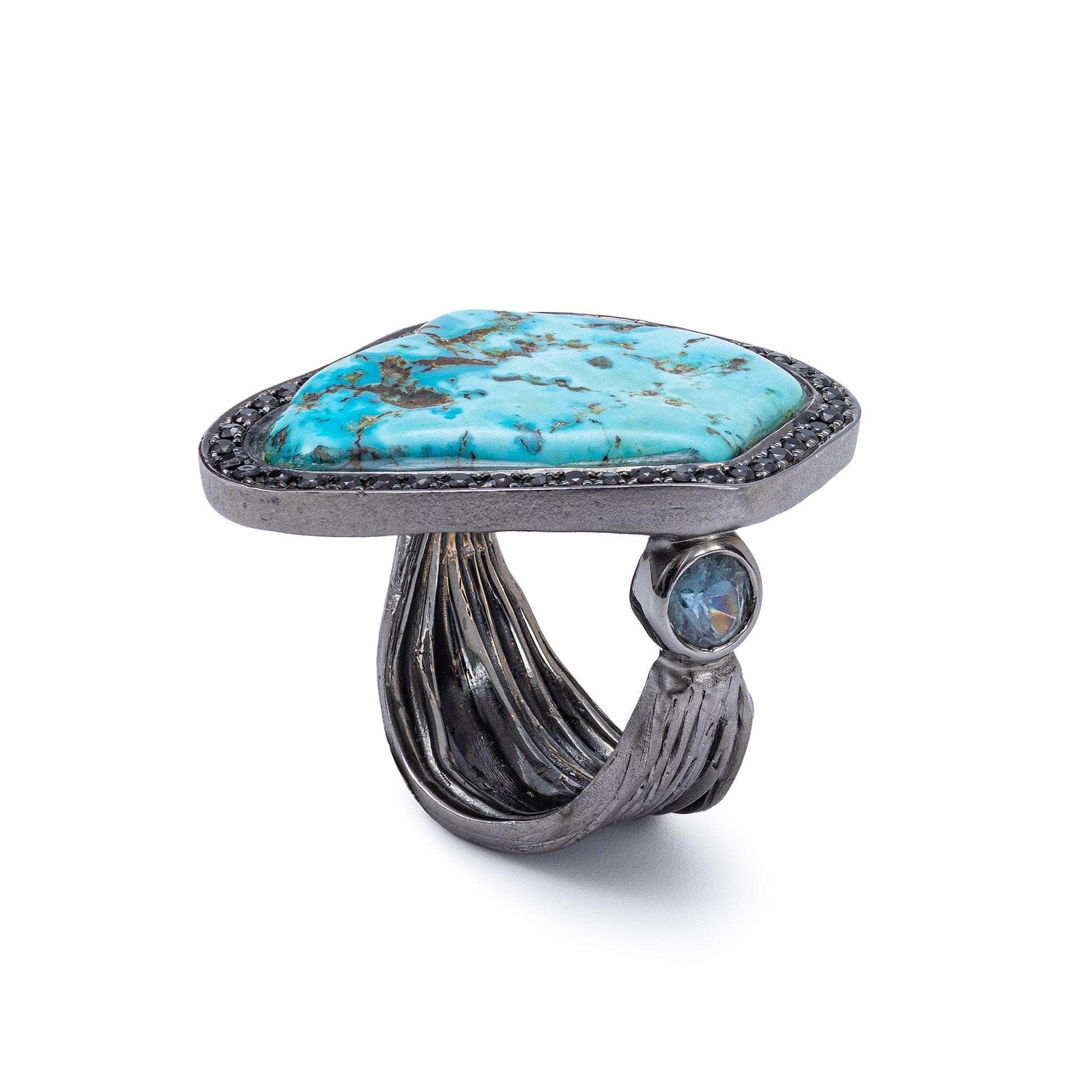 Seneca Rough Turquoise and Sapphire Ring
