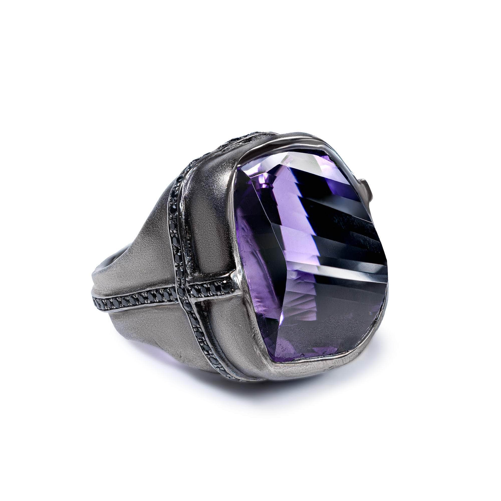 Calen Singular Edition Amethyst & Black Spinel Statement Ring in 925 Silver