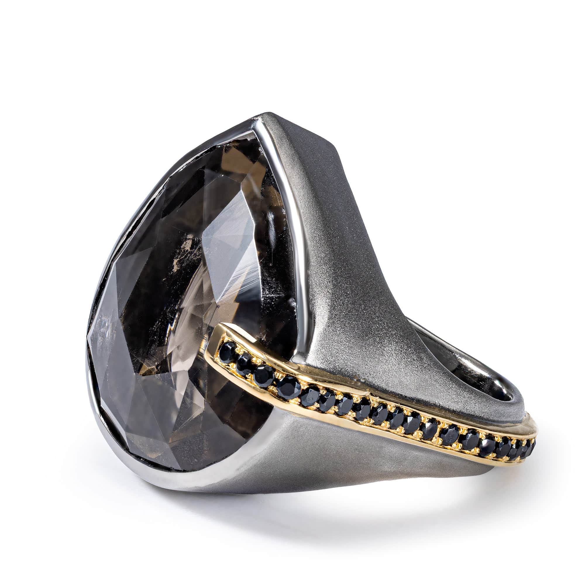 Nexor Singular Edition Sterling Silver Ring With Smoky Quartz & Black Spinel