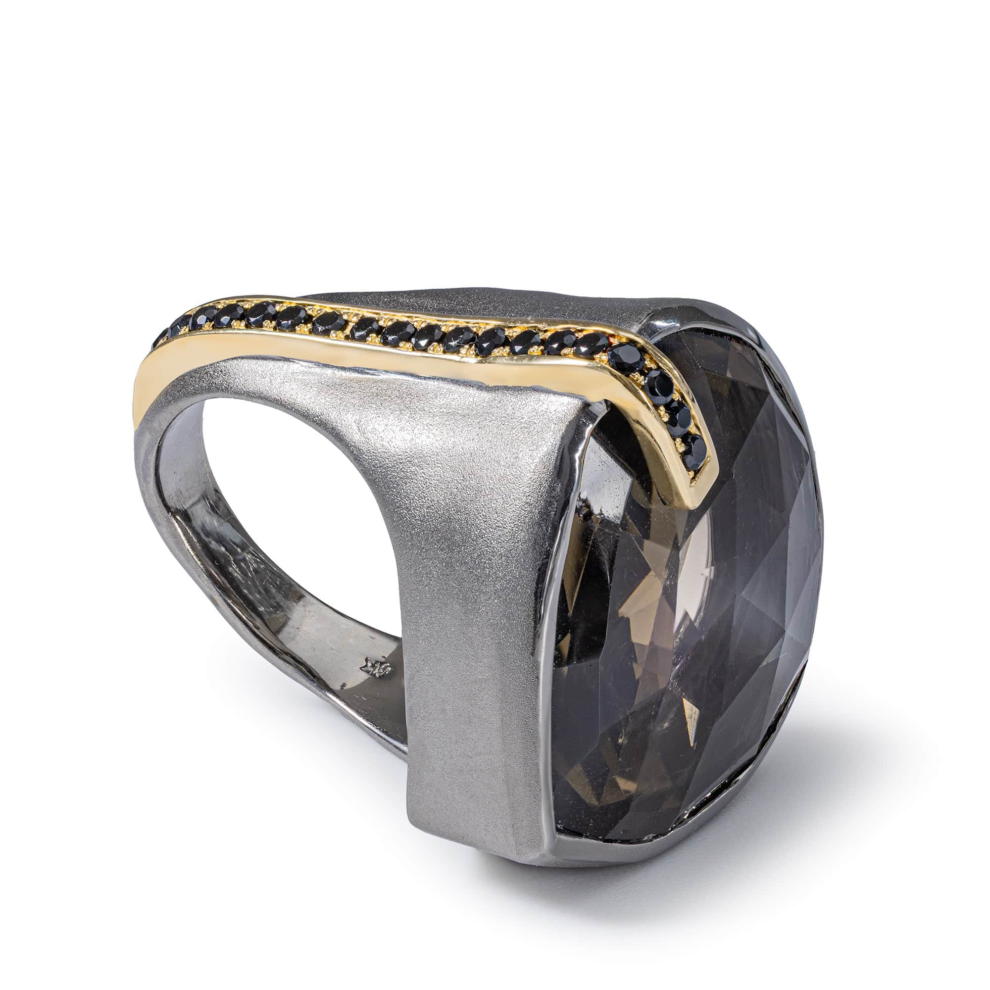 Nexor Singular Edition Sterling Silver Ring With Smoky Quartz & Black Spinel