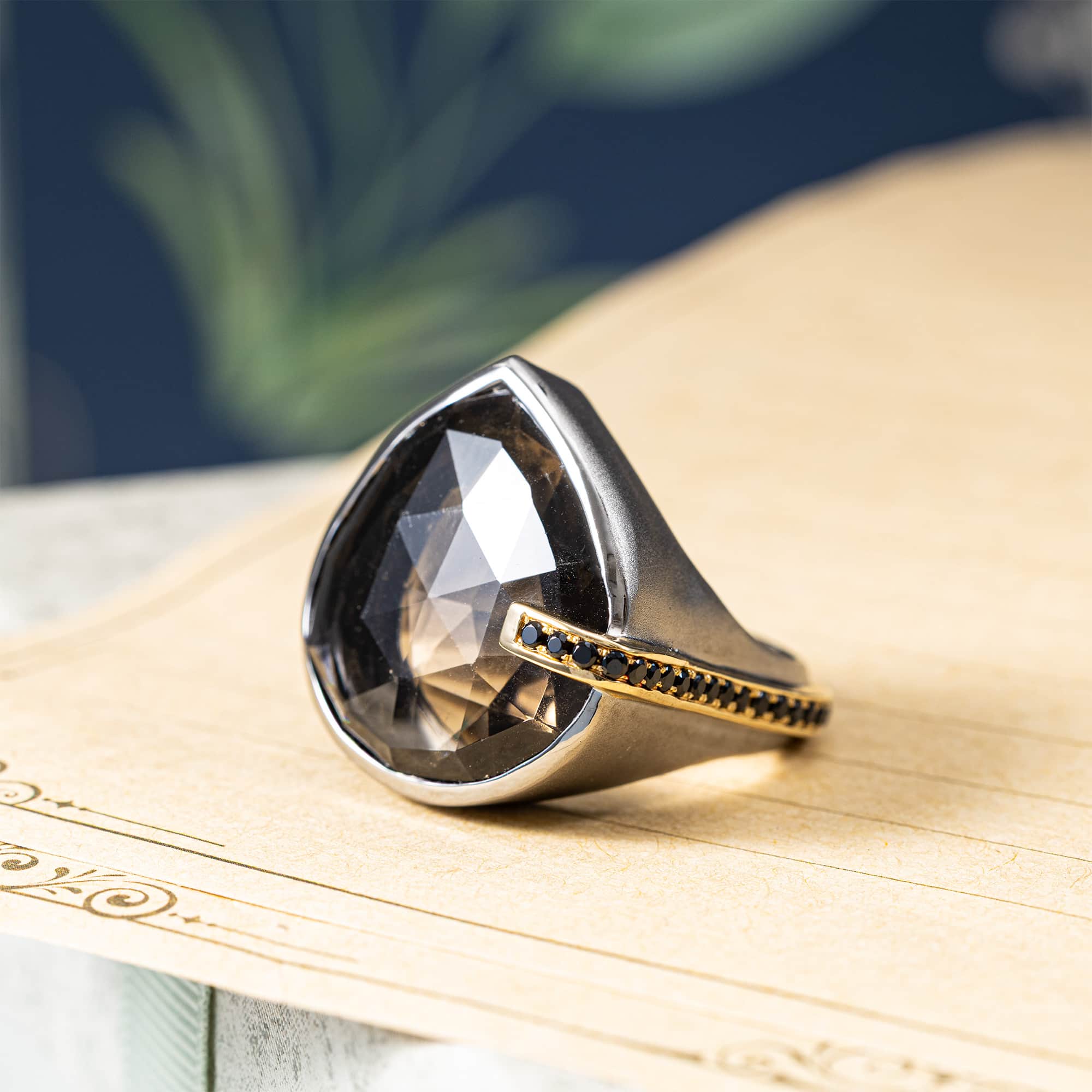 Nexor Singular Edition Sterling Silver Ring With Smoky Quartz & Black Spinel