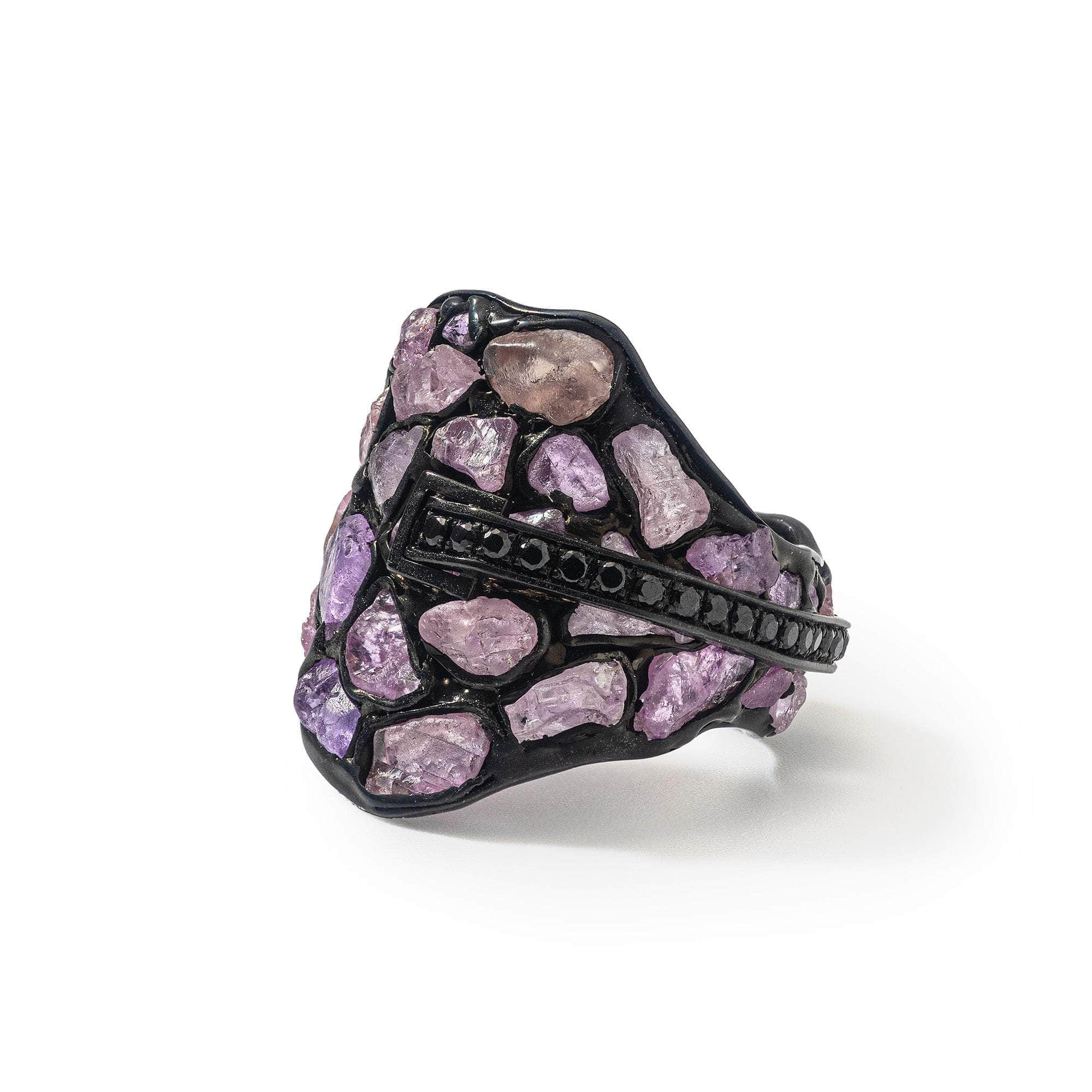 Klaid Handmade "Stained Glass" 925 Silver Ring with Natural Raw Pink Sapphire & Spinel
