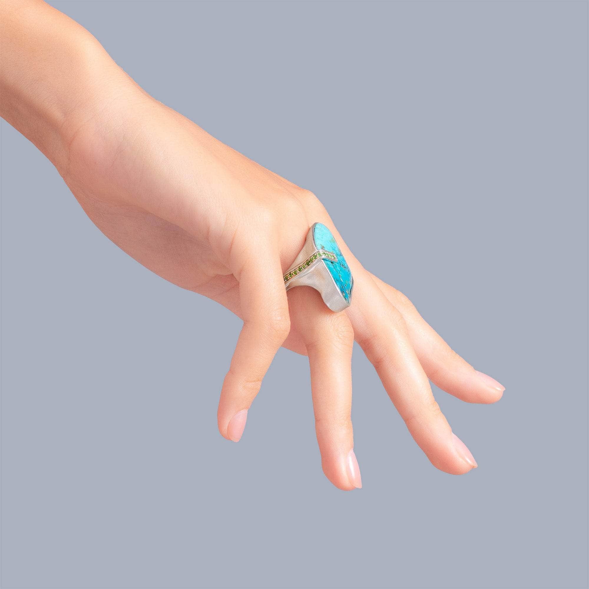 Vanua Rough Turquoise and Tsavorite Ring