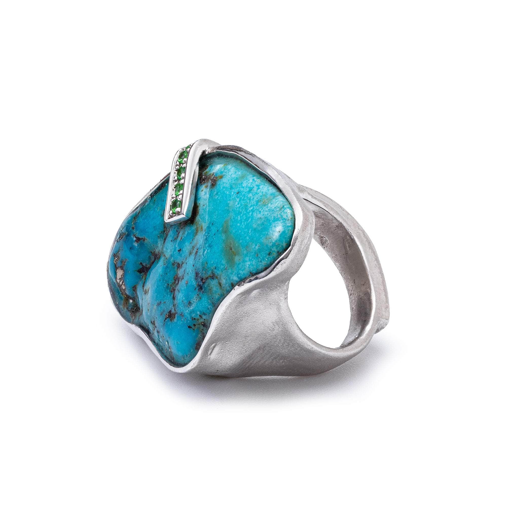 Vanua Rough Turquoise and Tsavorite Ring