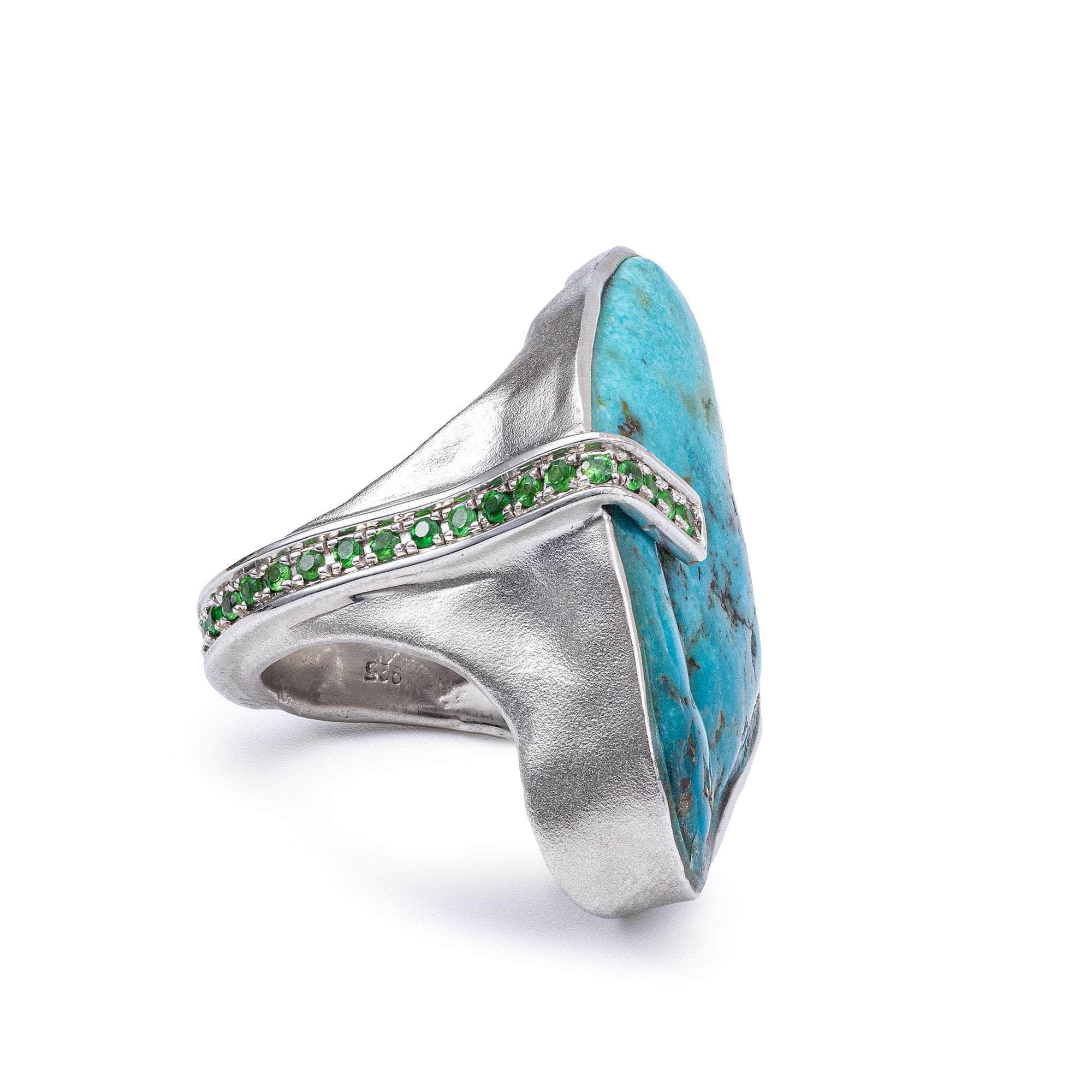 Vanua Rough Turquoise and Tsavorite Ring