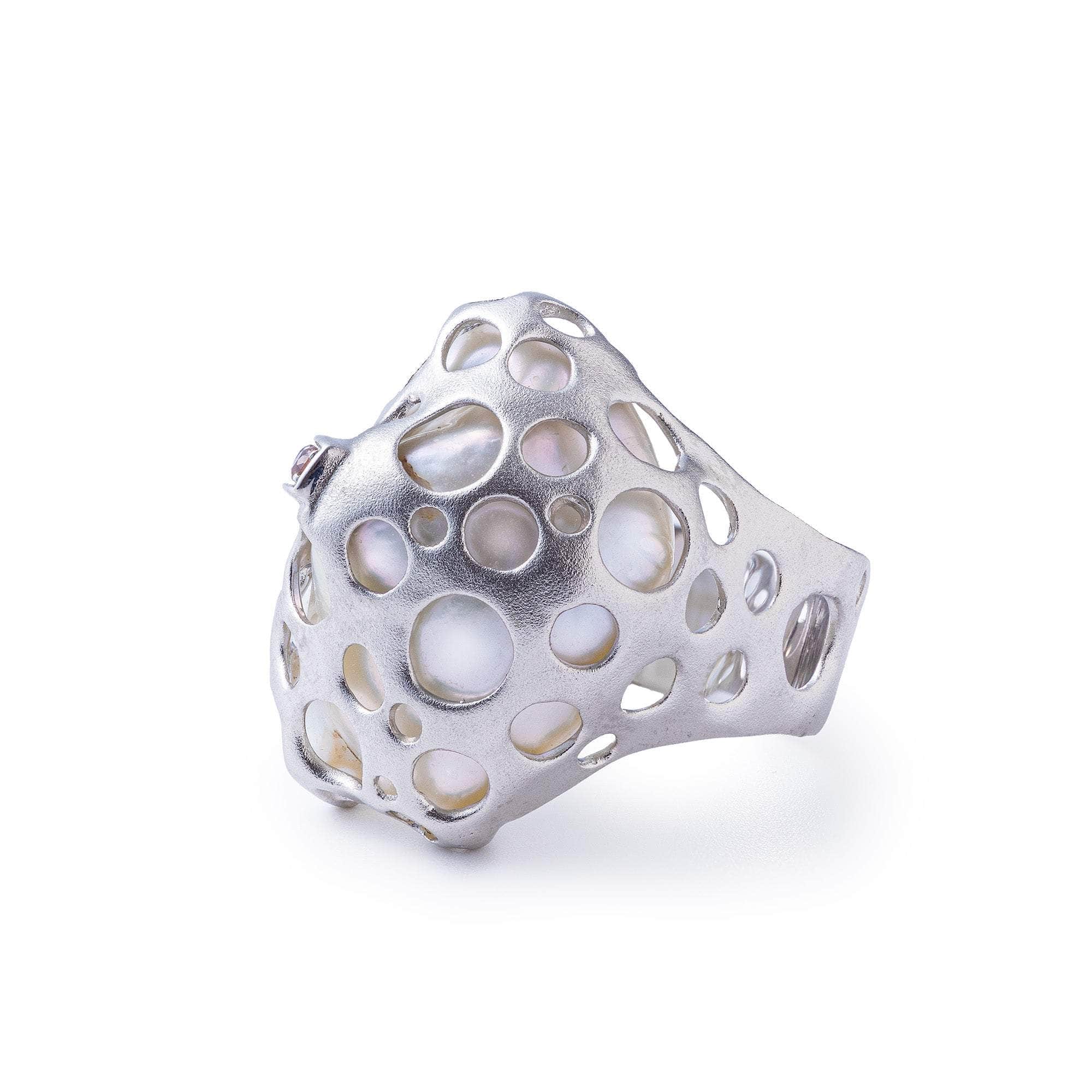Saer Rough Pearl and Sapphire Ring