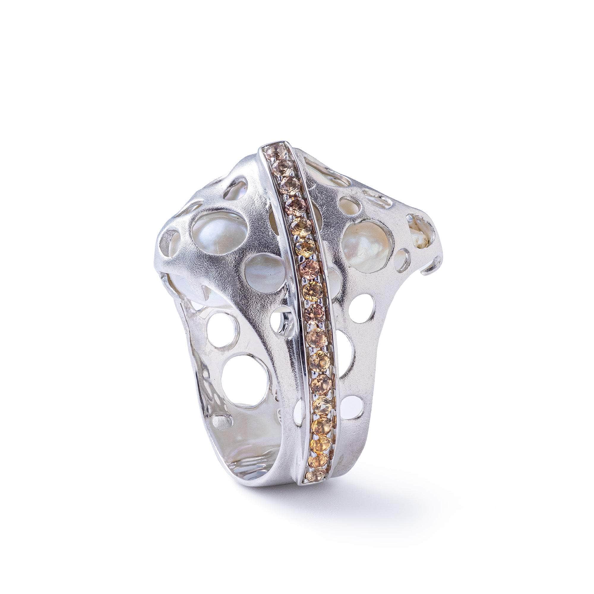 Saer Rough Pearl and Sapphire Ring