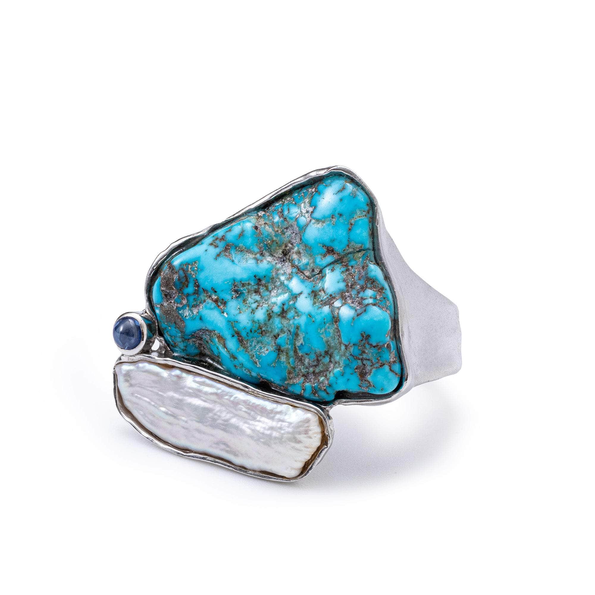 Himme Rough Turquoise and Rough Pearl Ring GERMAN KABIRSKI
