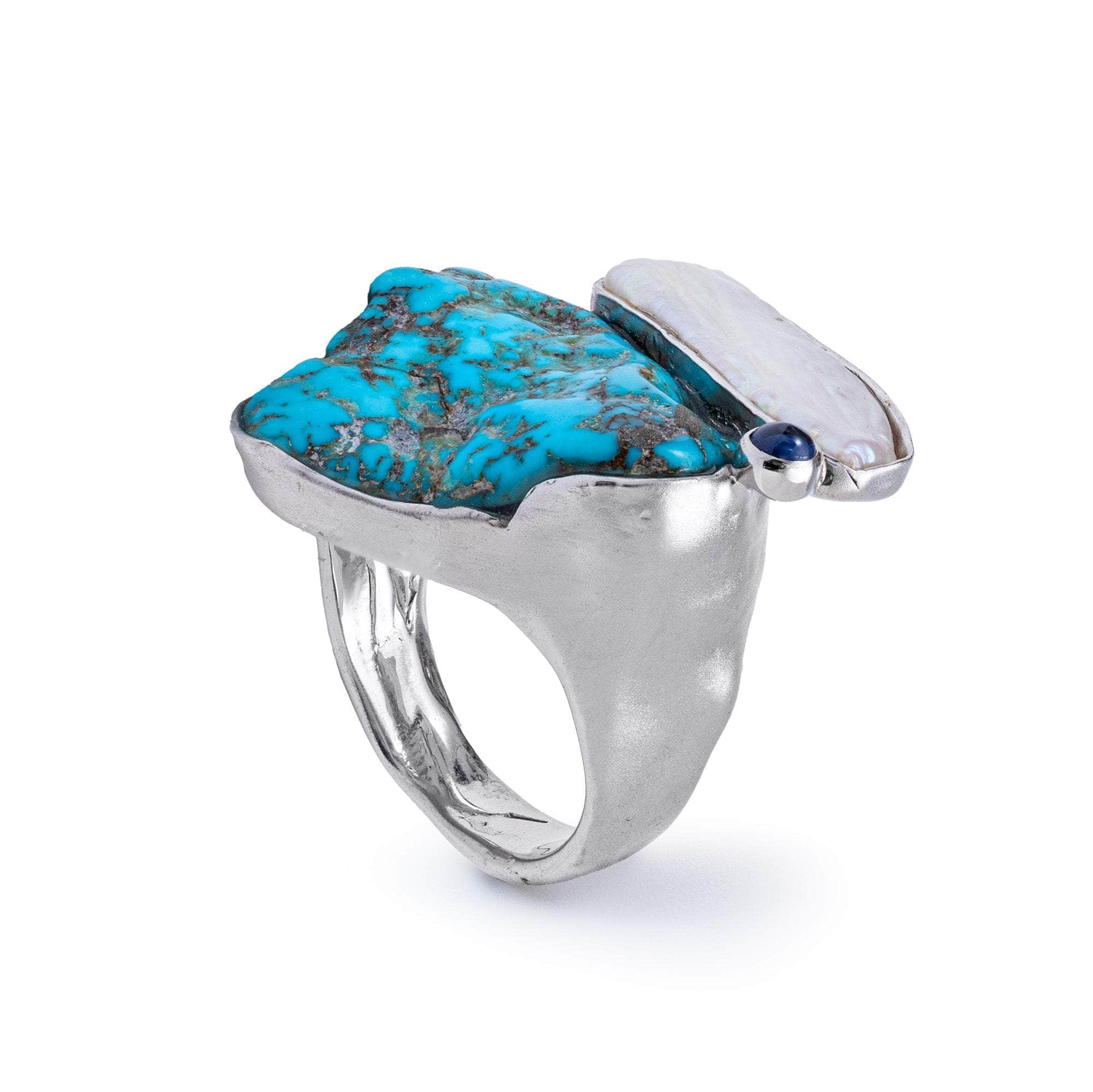 Himme Rough Turquoise and Rough Pearl Ring