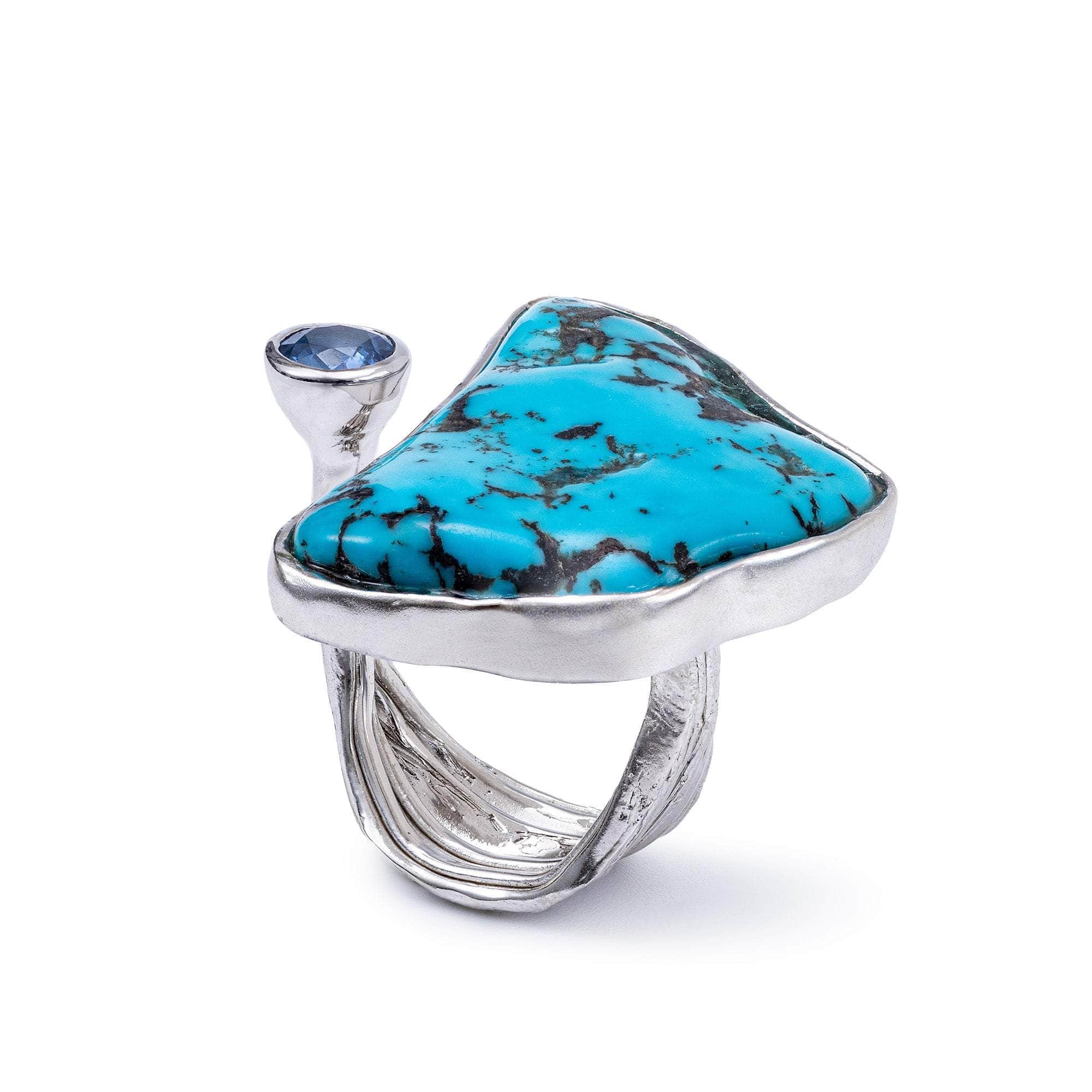 Taivas Rough Turquoise and Sapphire Ring