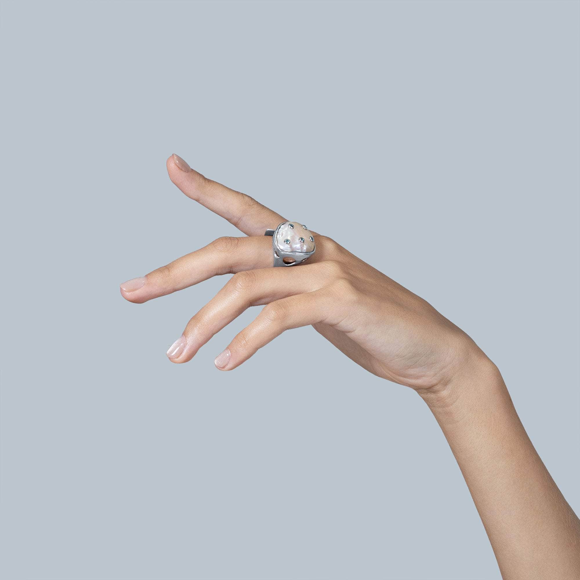 Othan Baroque Pearl and London Blue Topaz Ring GERMAN KABIRSKI