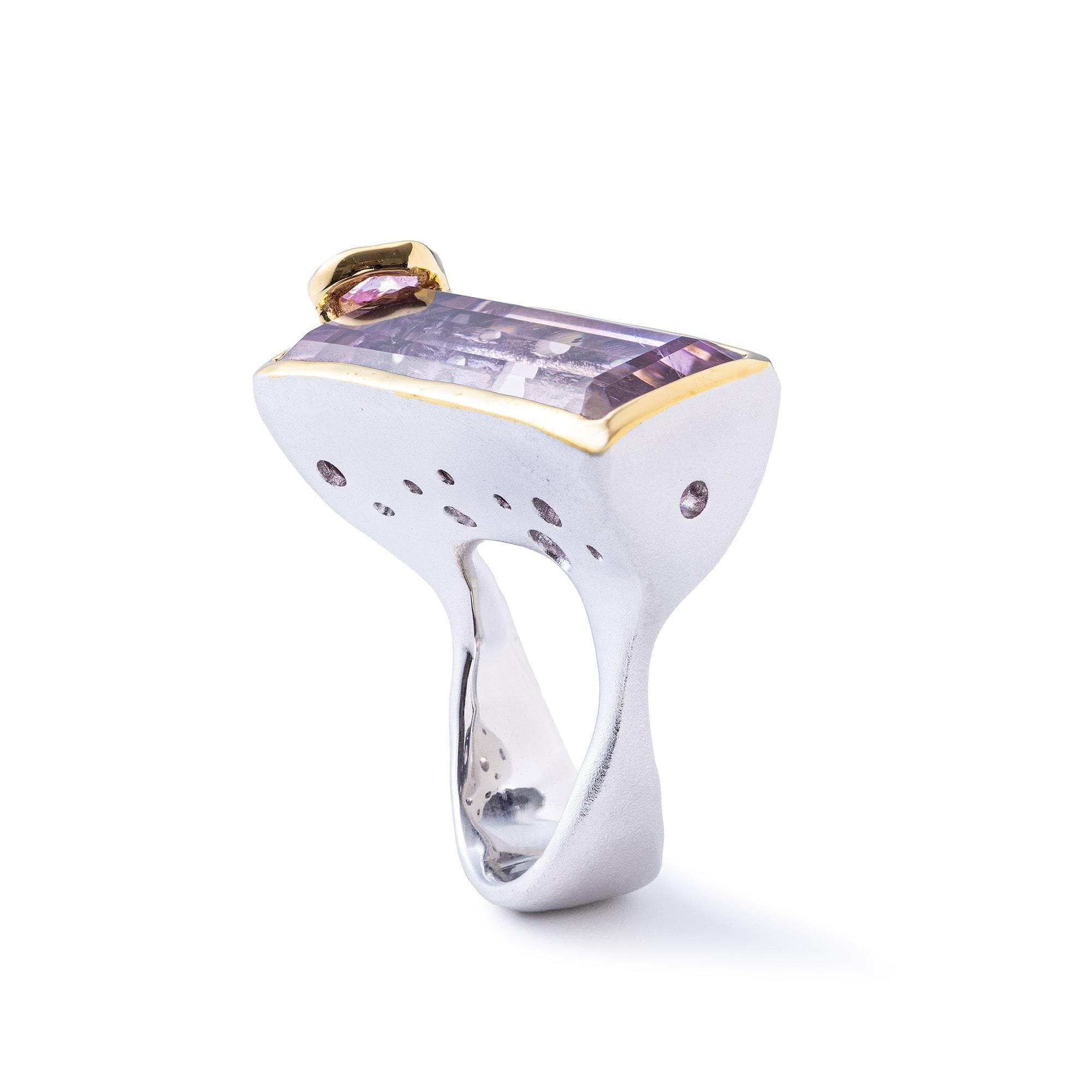 Paars Ametrine and Rough Sapphire Ring