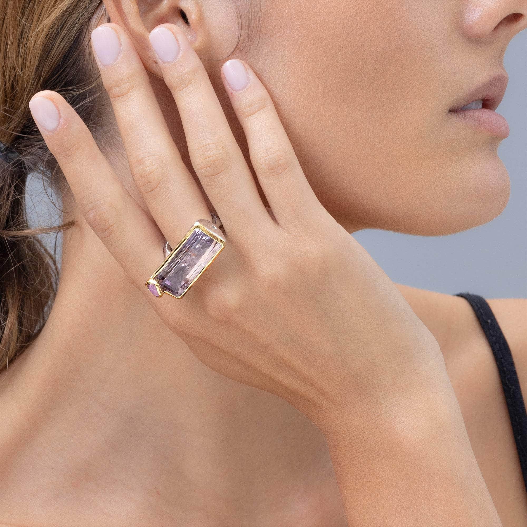 Paars Ametrine and Rough Sapphire Ring
