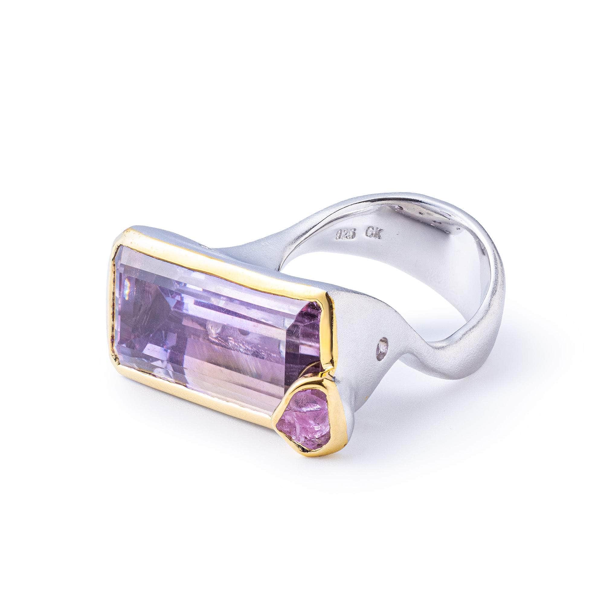 Paars Ametrine and Rough Sapphire Ring