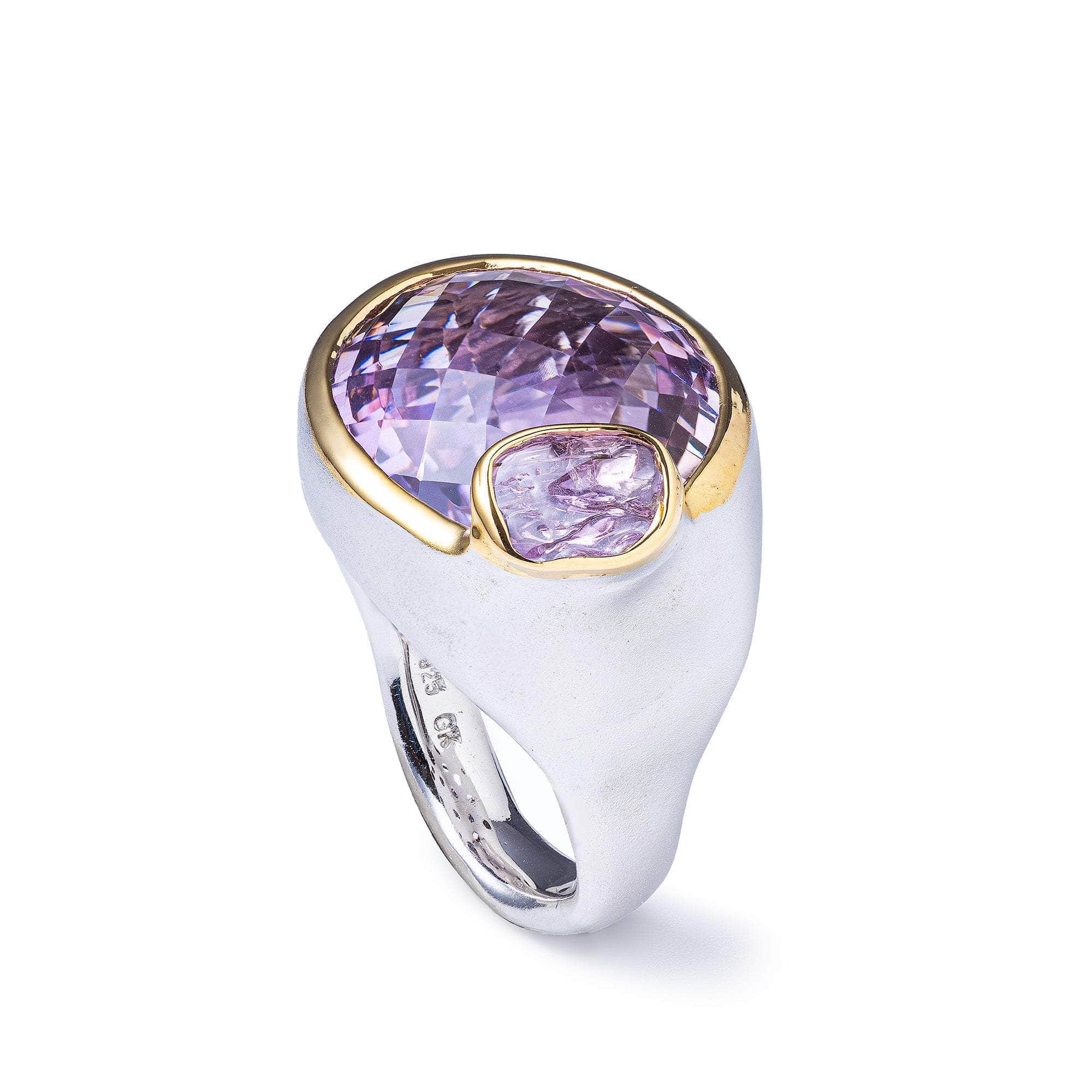 Klir Amethyst and Rough Sapphire Ring